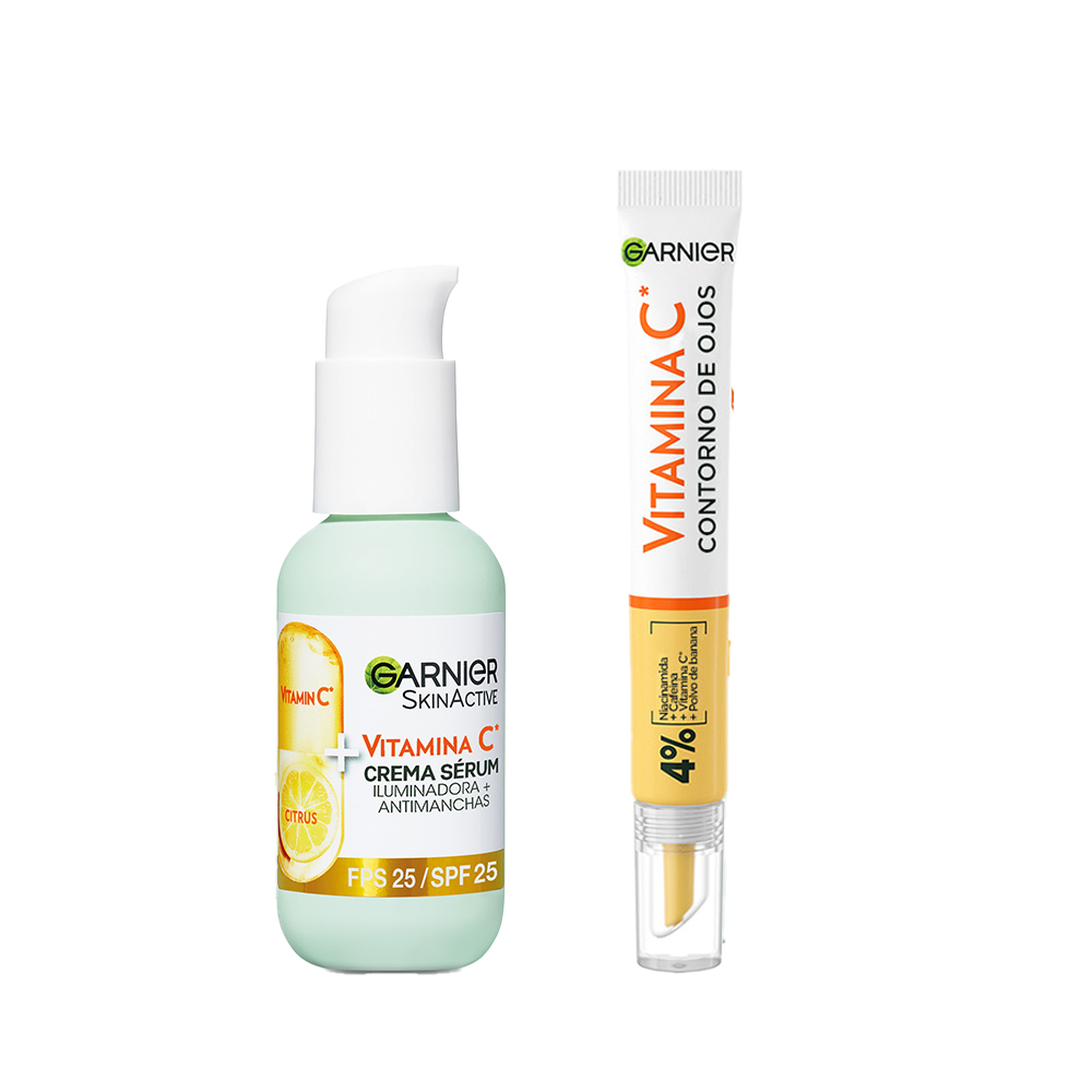 Garnier | Pack Vitamina C Con Crema Sérum Con Spf 25. Alta Concentración De Sérum Con Vitamina C Y Protección Solar Para Proteger La Piel De Las Manch