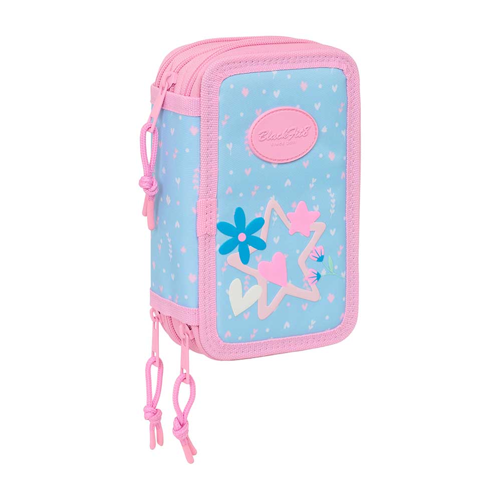 SAFTA | Portatodo Rectangular Blackfit8 Smile con Goma Elástica Trasera, 22 cm, Estuche Escolar Tipo Organizador con 1 Compartimento y Cremallera, Multicolor, Azul con Detalles Rosa, Vuelta al Cole