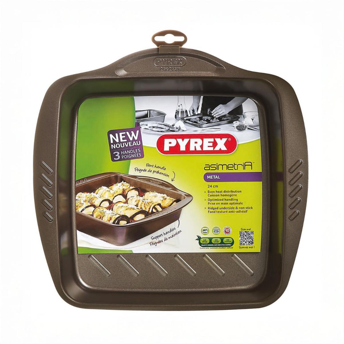 PYREX® ASIMETRIA Fuente Cuadrada Acero 24x24CM Marrón Metalizado Fácil de limpiar Garantía 10 años