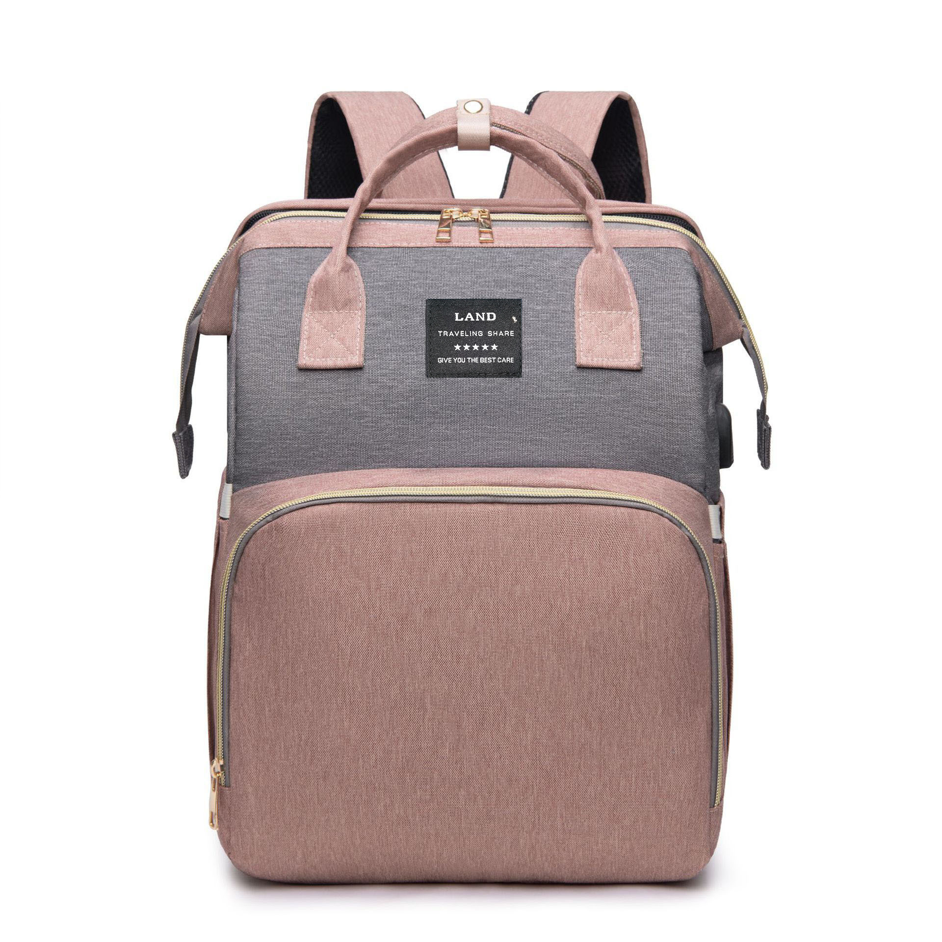 Bolso maternal multifuncional y elegante, plegable tipo cuna, sencillo y portátil, con compartimento térmico para biberones, de gran capacidad para actividades al aire libre