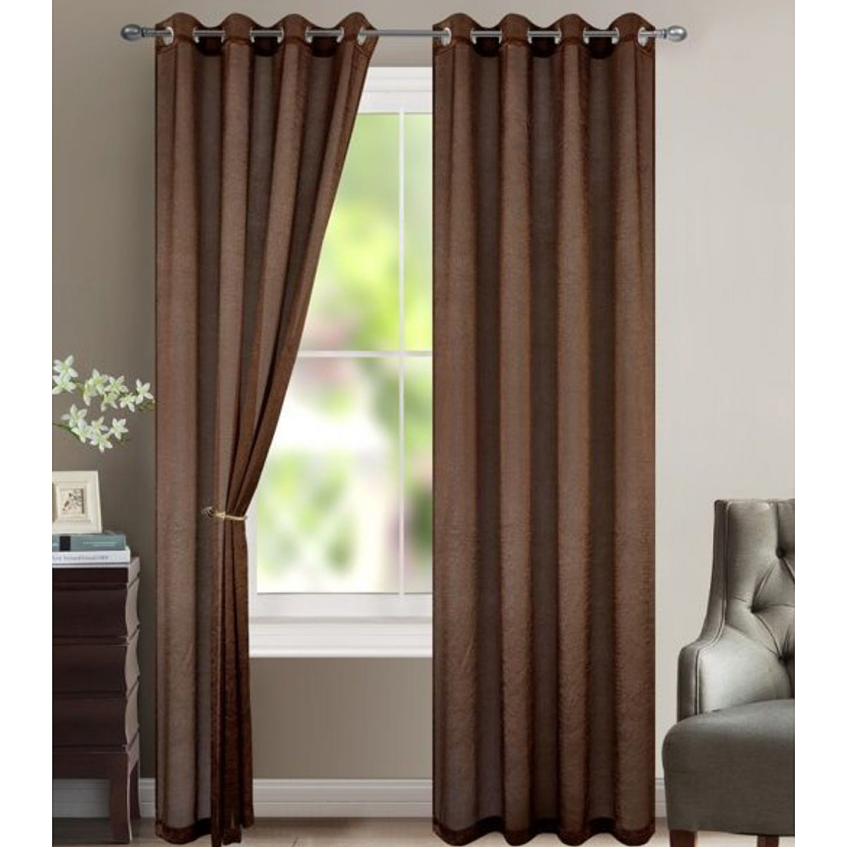 2 Cortinas  Visillos Microfibra, Efecto Arrugado con 8 Ojales, 140 x 260 cm, Listo para Colocar) 6033