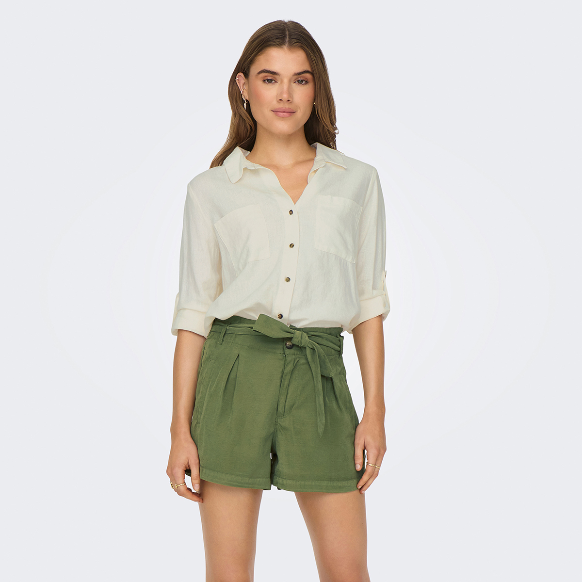 Only Camisa de lino con manga larga ajustable 15311011-ONLYASMIN-CLOUD DANCER , para Mujer