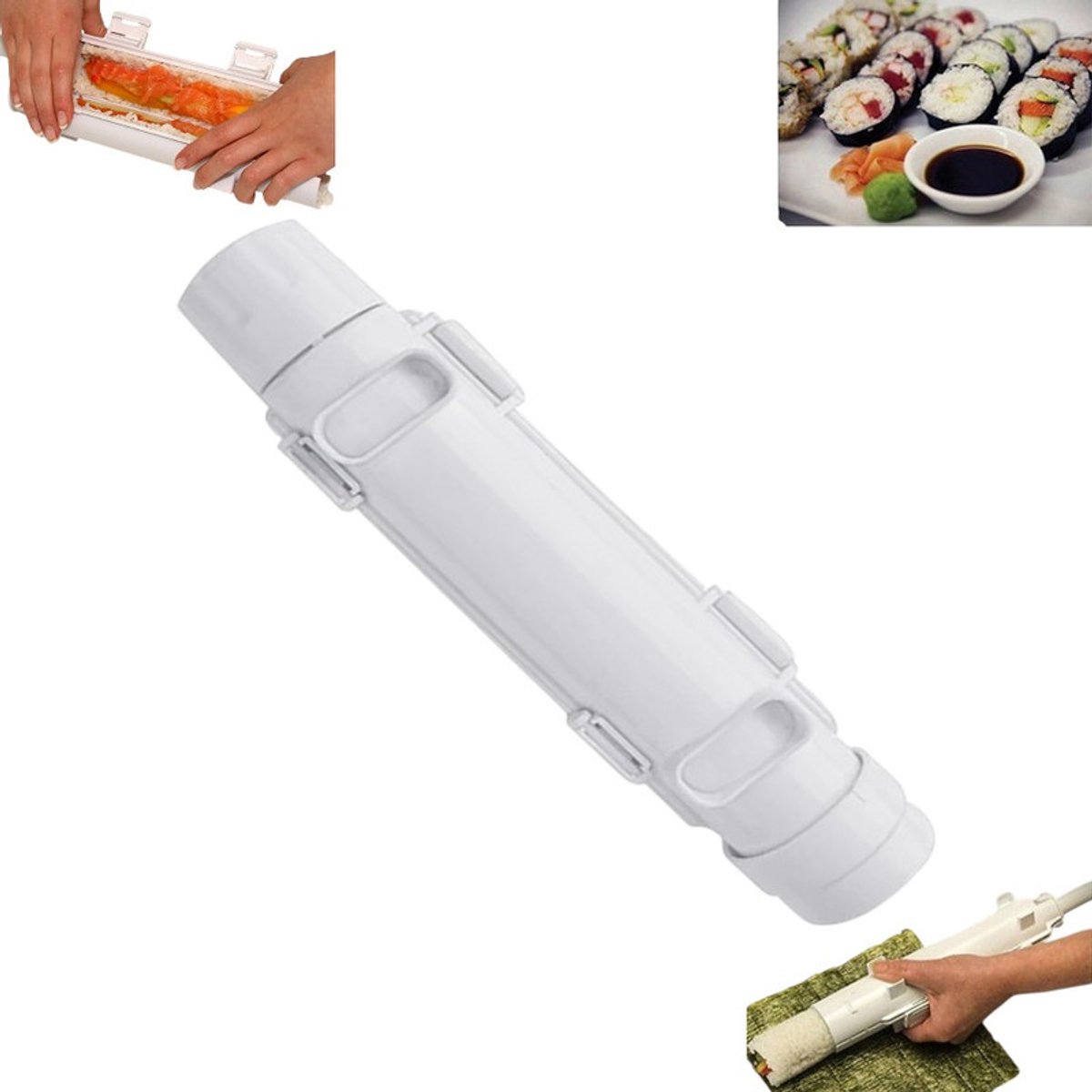 pieza - Máquina para hacer sushi - Utensilios de cocina para hacer sushi - Molde para bolas de arroz para sushi - Bazooka para sushi - Juego de herramientas ideal para principiantes y aficionados al sushi - Blanco - Kit de sushi - Molde para hacer sushi