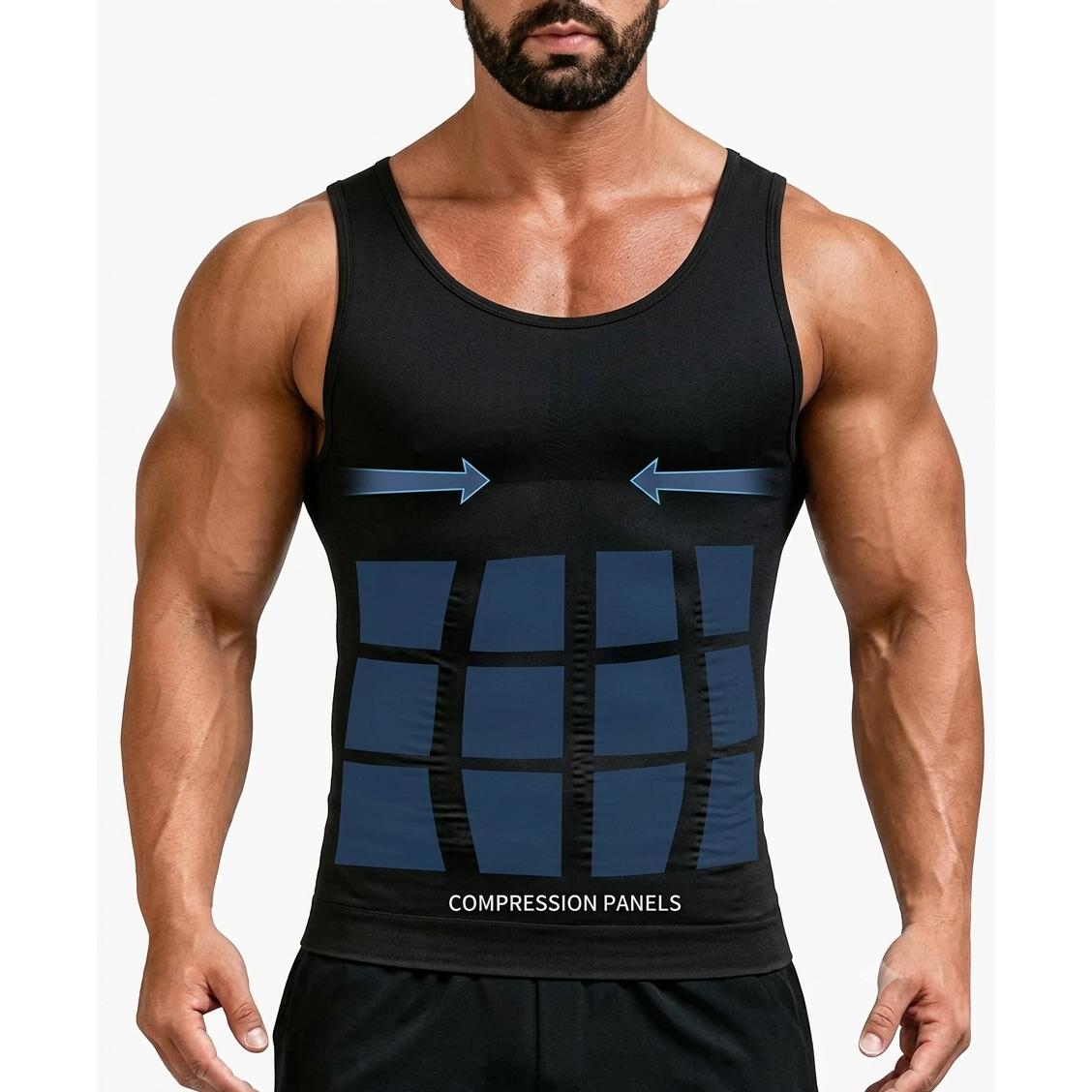 Chaleco reductor de compresión para hombre de nailon DTY elástico con paneles reafirmantes, diseño sin mangas y transpirable para uso diario, oficina o gimnasio