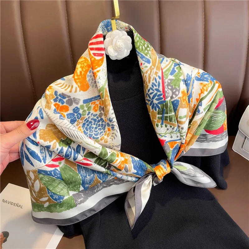 TK Nueva bufanda cuadrada de seda 90x90cm diseñador de lujo marca estampado pañuelo para mujer Bandana Foulard silenciador envoltura