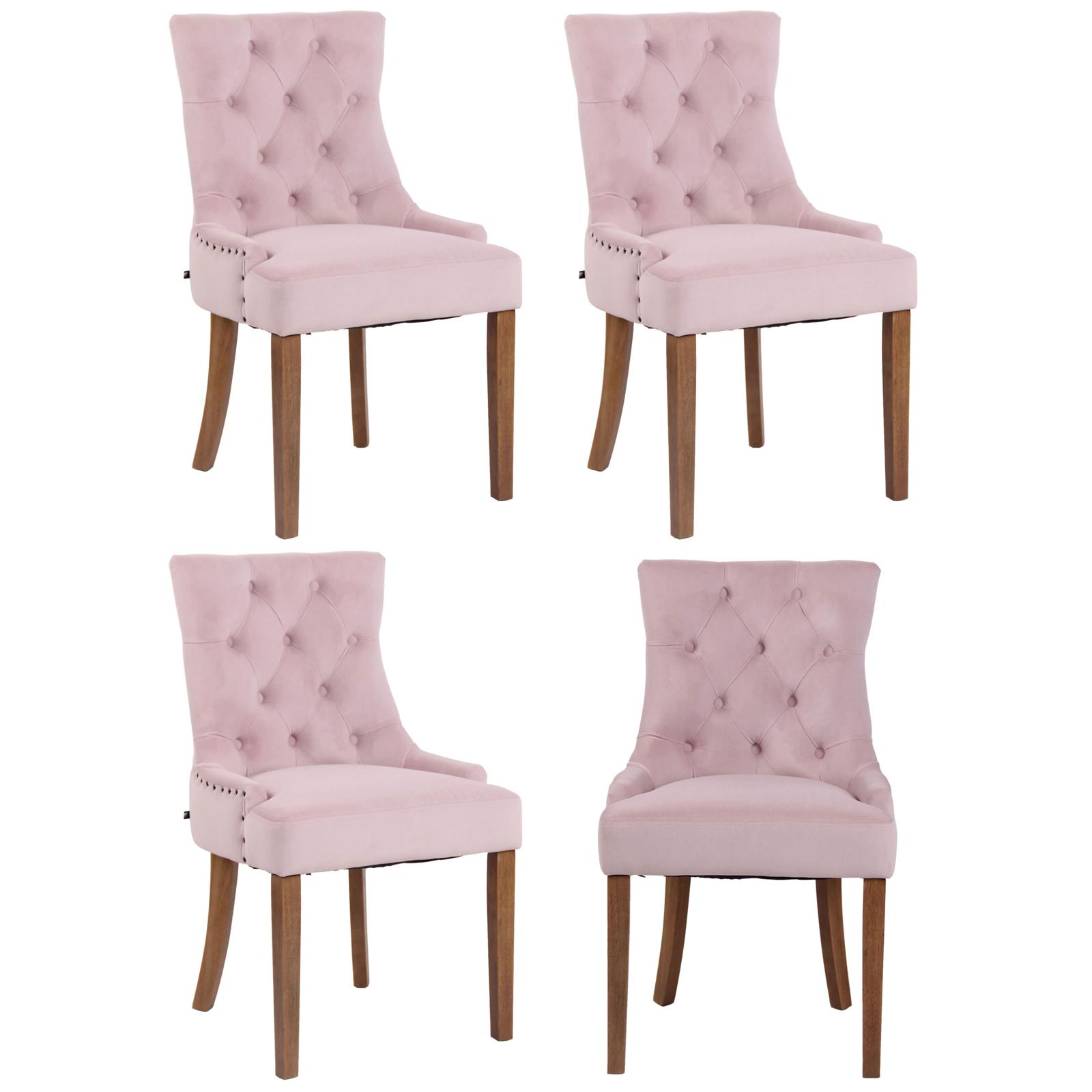 Juego de 4 sillas de comedor Aberdeen en terciopelo Rosado,Antiguo claro