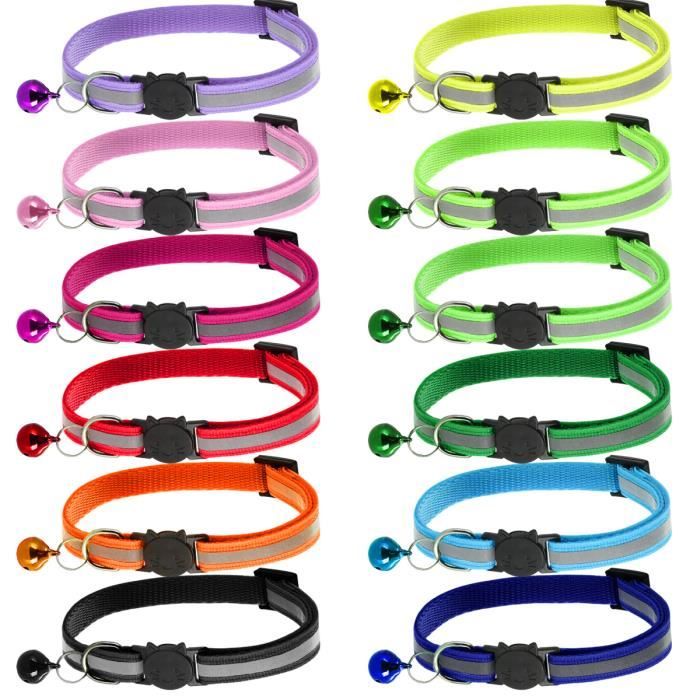TK 12 Collares de Nailon para perros y Gatos with Cascabel, Cabeza Con Banda Reflectante y Cabeza de Liberación.