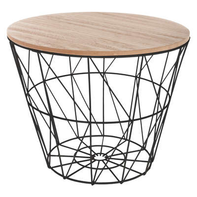 Factory Cuadros - Mesa Auxiliar Heikki Negra - D. 38 X H. 30 5 Cm - Madera Metal - Elegante Diseño Moderno
