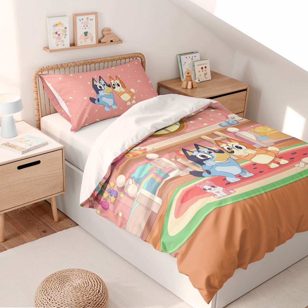 Funda Nórdica Infantil BLUEY + Funda de Almohada – Algodón Suave y Transpirable