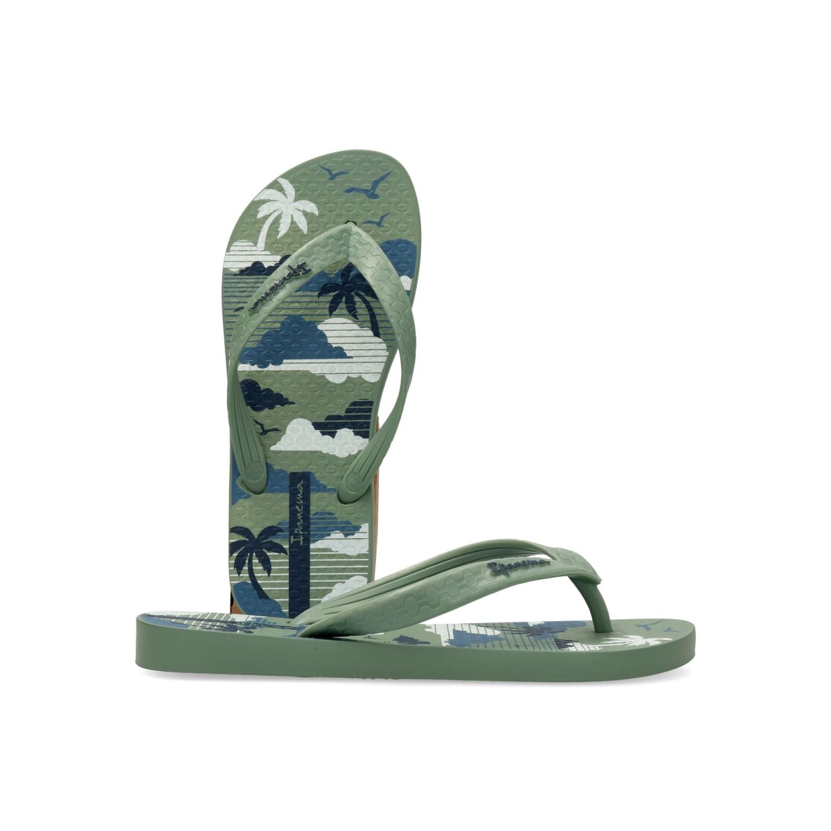 Ipanema - Chanclas de playa para niño Temas, suela de goma suave y flexible, 100% vegano, color verde con estampado veraniego