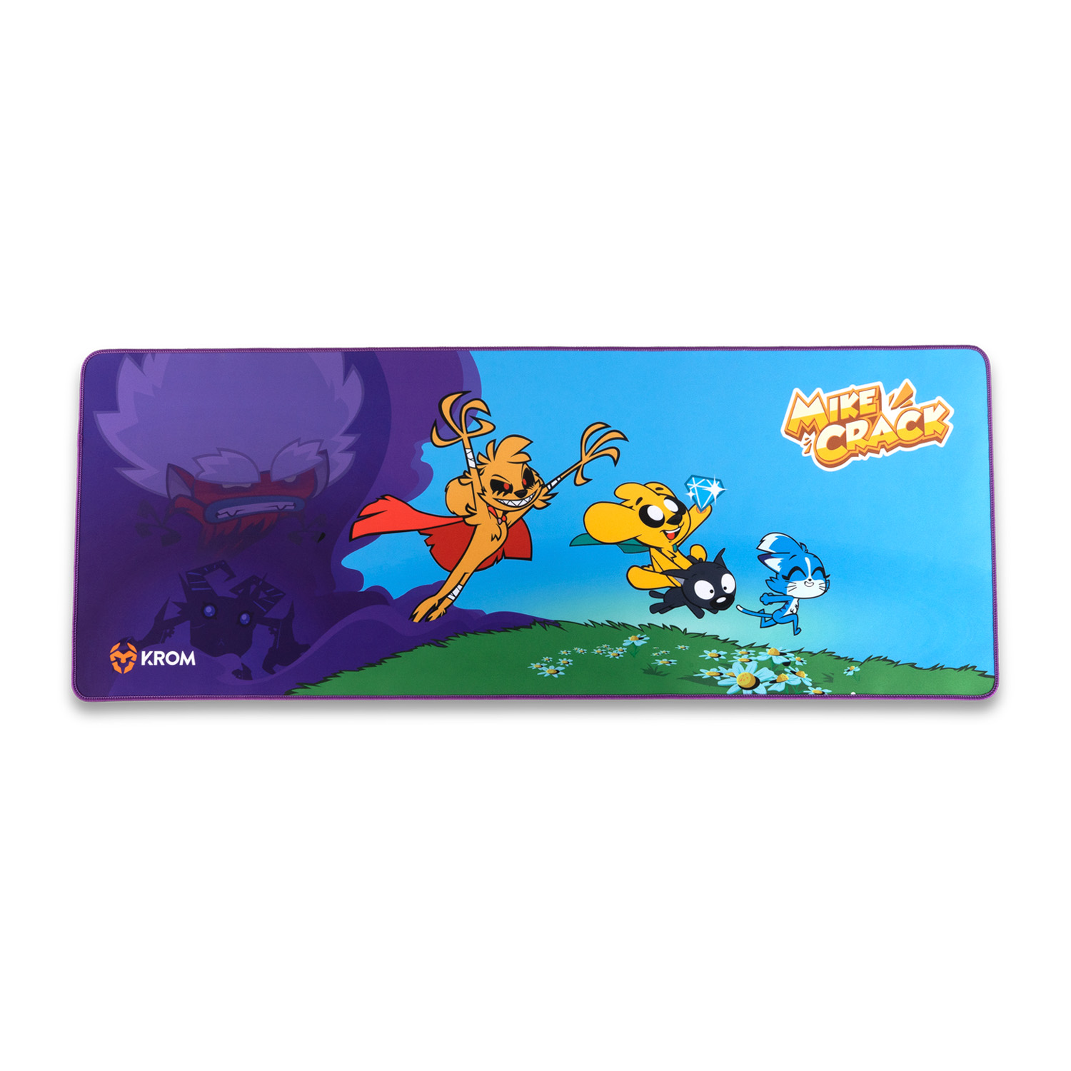 KROM Gaming Kraft XL - Alfombrilla Gaming XL Mikecrack, Superficie de Tela y Base de Goma, para Ratones óticos y láser. Medidas 900 x 350 x 3 mm. Color Azul