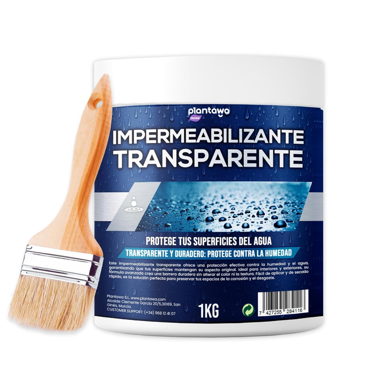 Plantawa Impermeabilizante Transparente 1kg | Sellador Hidrofugante Invisible, Genera Película Protectora, Resistente al Agua y Humedad, Revestimiento Impermeable para Interiores y Exteriores