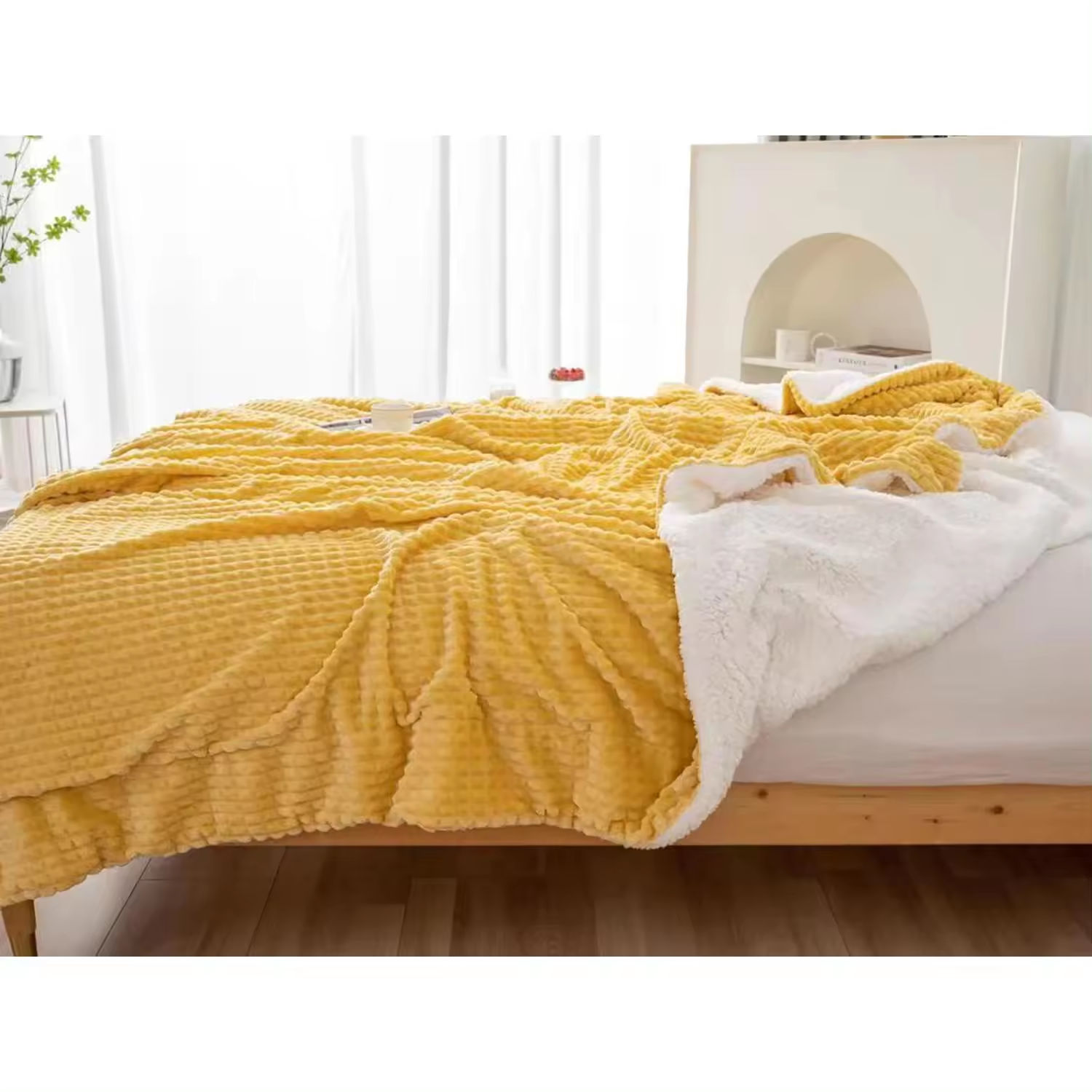Manta Sofa/Cama Waffle Reversible Sedalina Plaid Franela Moderna, Mantas Polar Invierno de Sherpa Multiuso con Microfibra Extra Suave y Borreguitos,3 medidas, diferentes colores, 130x160cm/160x220cm y 220x240cm