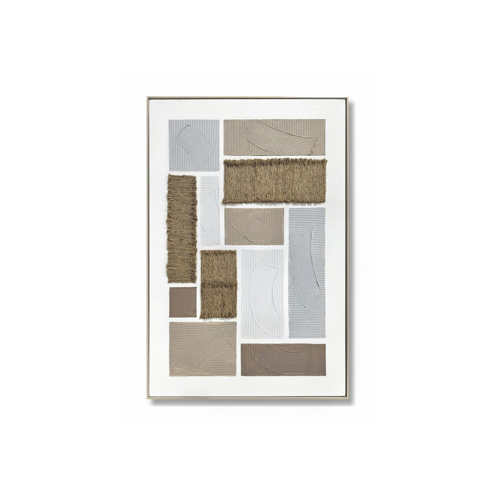 Cuadro abstracto diferentes materiales cuerda y corrugado marrón, beige, gris con marco 80x120 cm 80x4x120 cm Fijalo