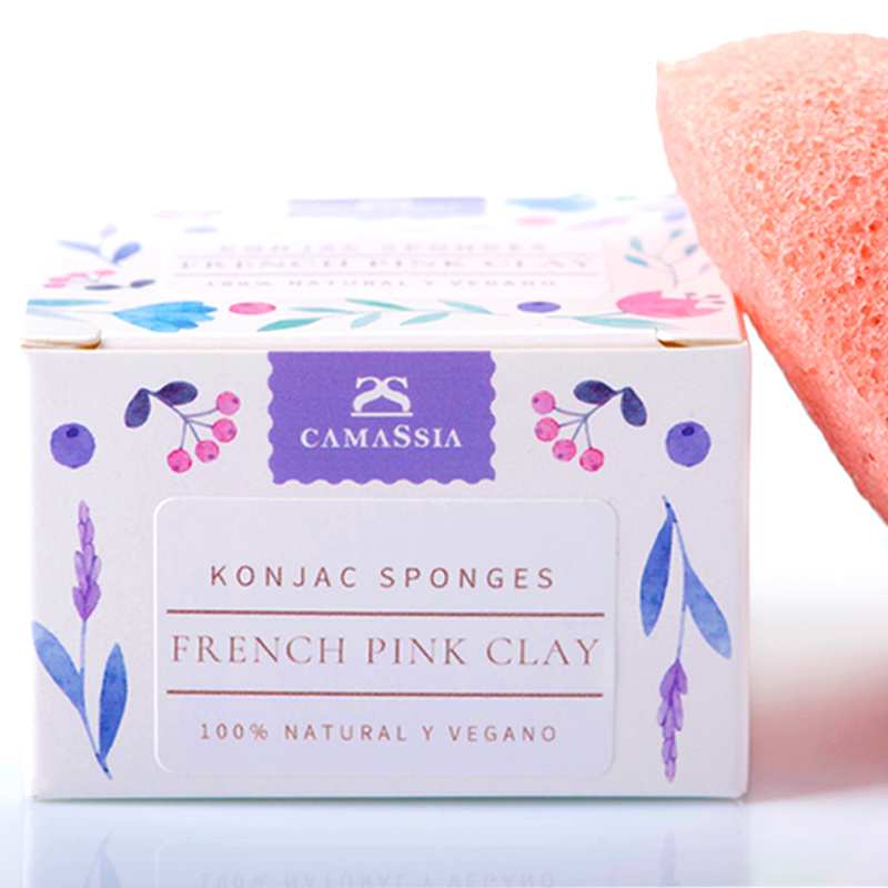 Camassia Esponja Konjac Arcilla Rosa | Utensilios para Cosmética Casera y Natural | Esponja Natural para Limpieza y Exfoliación Facial | Limpieza Facial Profunda