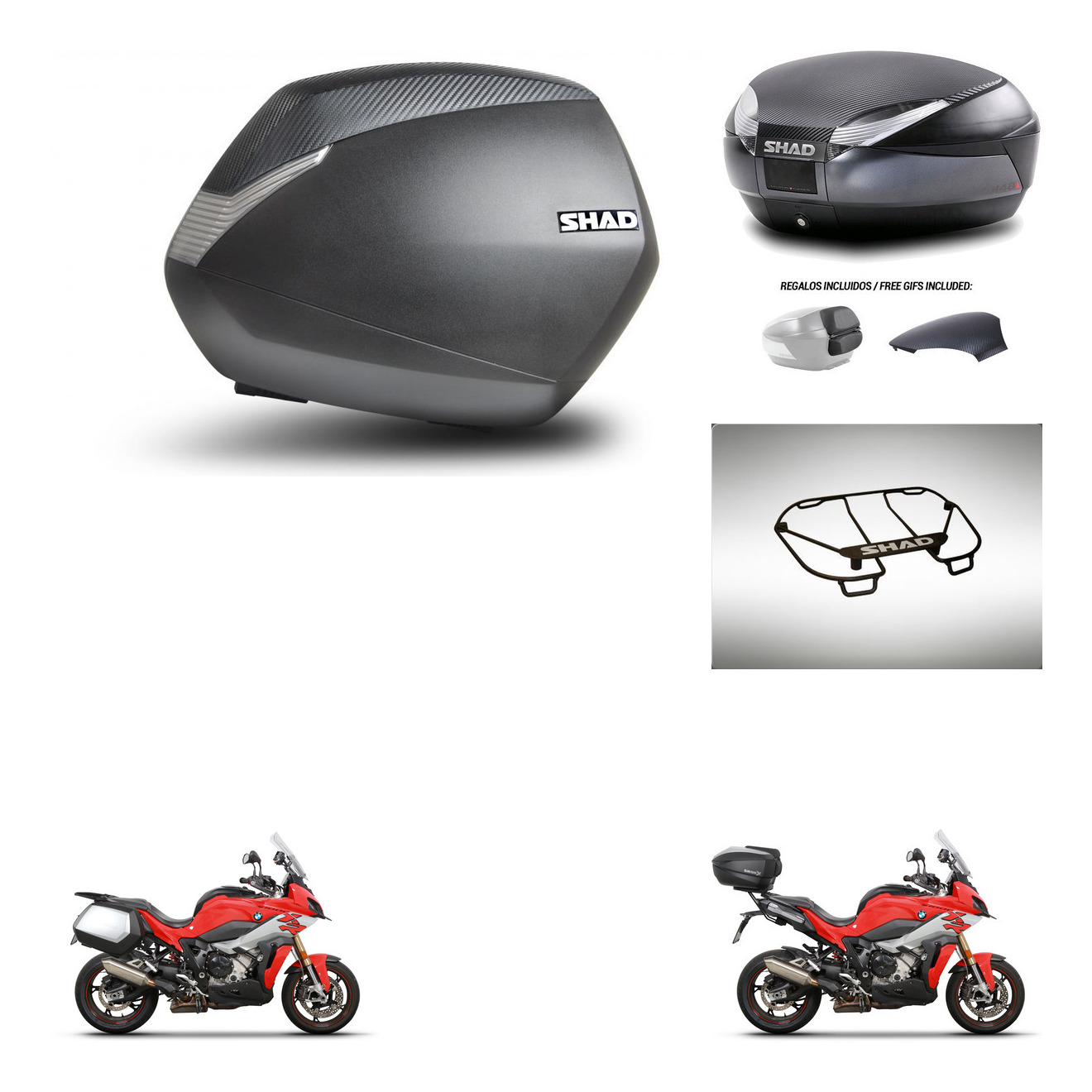 Baul Trasero + Maletas Laterales + Parrilla Portabultos + Herraje Montaje + Herraje 3P Sh36 Sh 36 Sh48 KIT-258418
