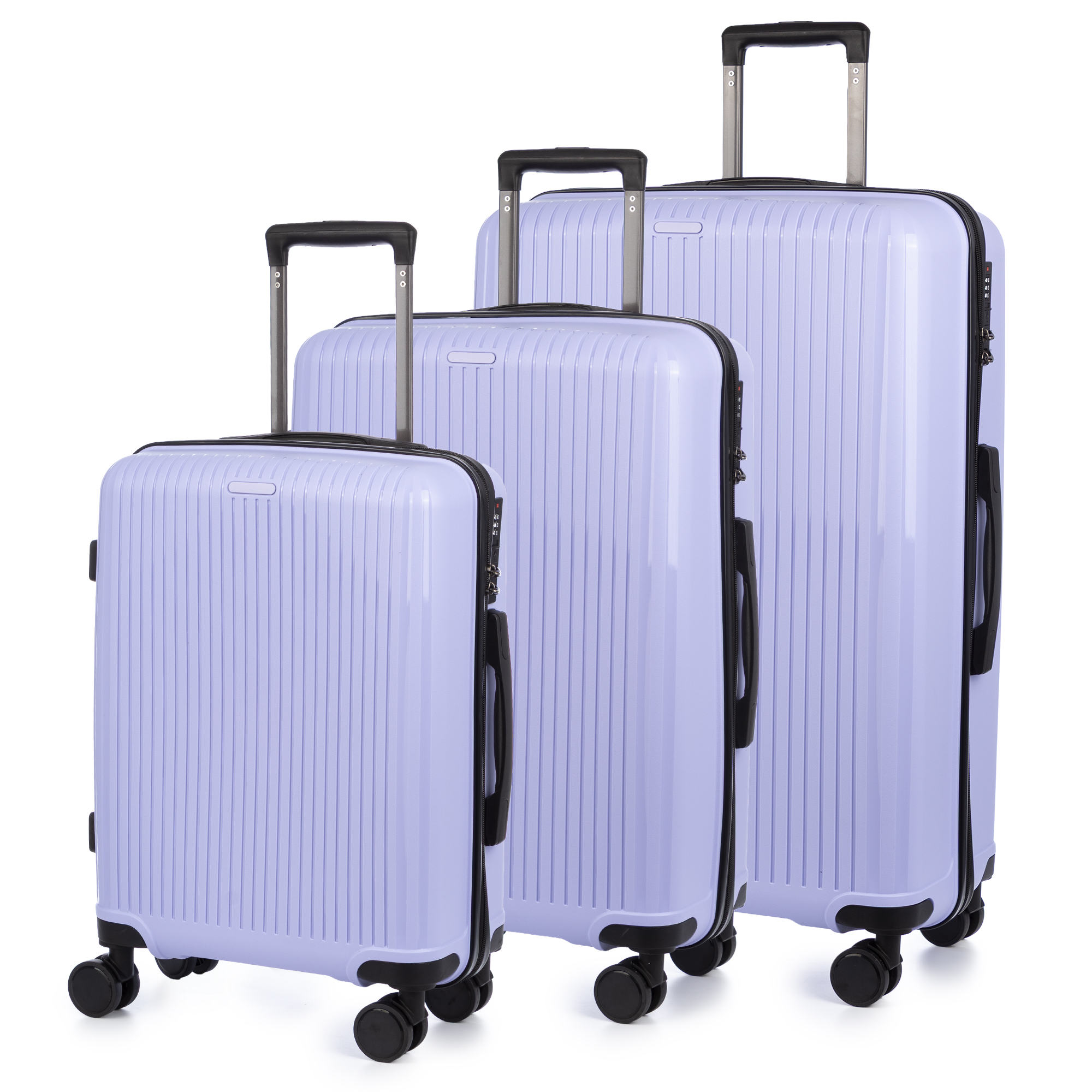 DAM Juego de 3 maletas Trolley, en material ligero PP resistente a la rotura. Cerradura TSA numérica, 4 ruedas dobles giratorias 360°.
