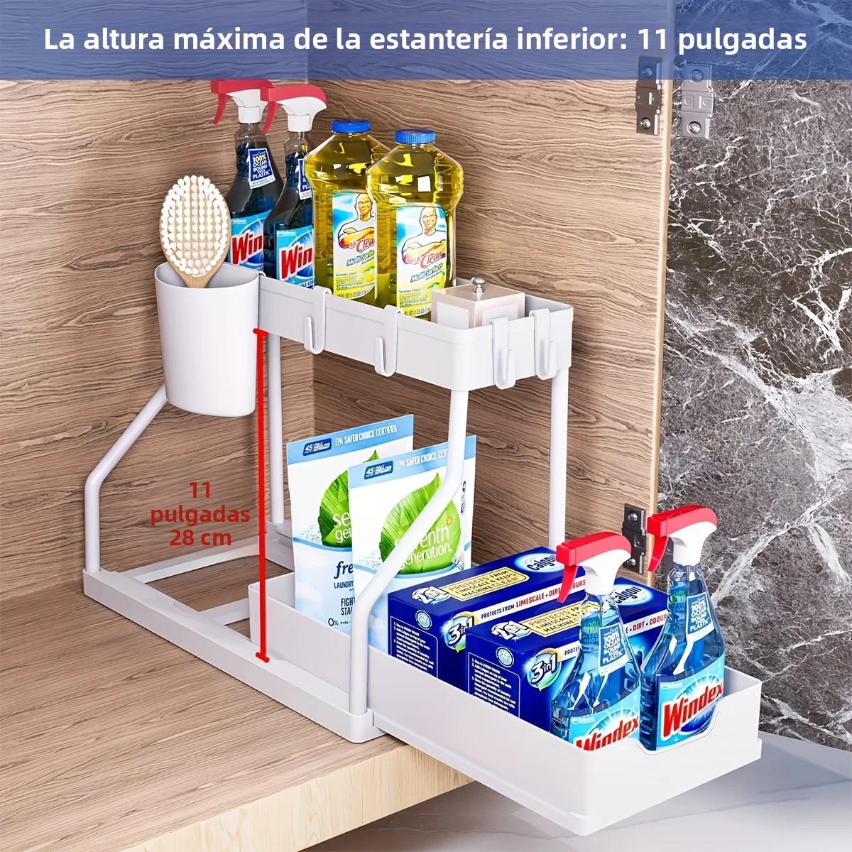 TK Organizador De Almacenamiento De Dos Niveles Laoyeboubi En Plástico Duradero Para Cocina Y Baño Con Caja Deslizante Gran Capacidad Espaciosa