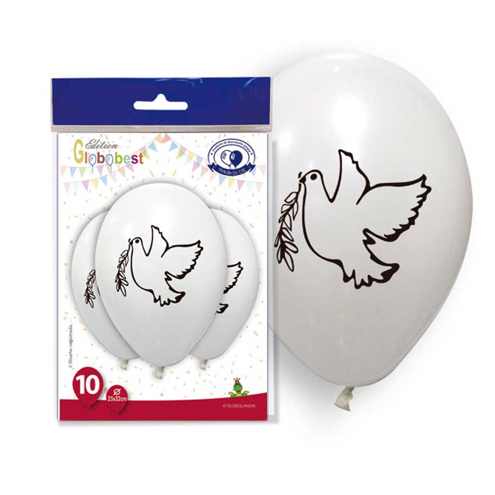 30 Globos paloma de la paz.  Perfecto para celebraciones y eventos. Con una paloma con una rama de olivo en el pico.