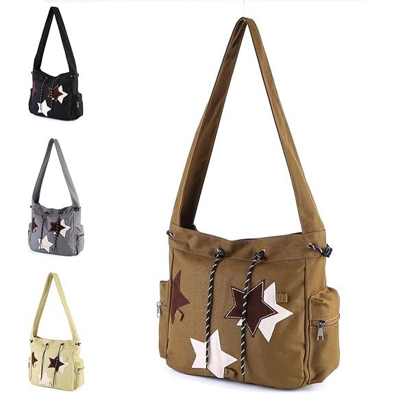 Bolso bandolera de lona, bonito bolso con cremallera para mujer