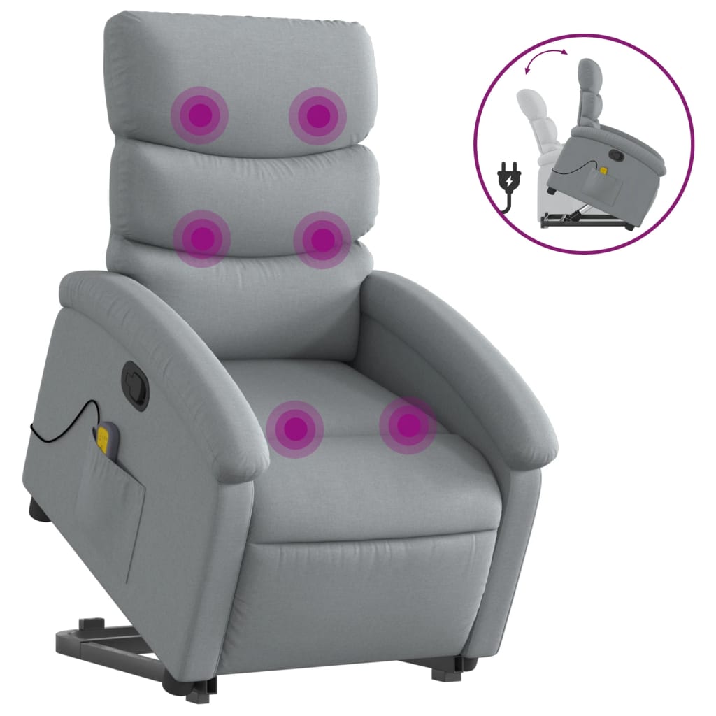 vidaXL Sillón de masaje reclinable de pie de tela gris claro