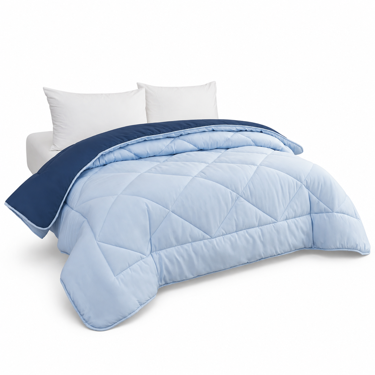 Edredón Reversible Liso Azul Celeste Azul Marino 100% Poliéster Acolchado de Dos Colores para Cama, Edredón Dormitorio 180x240, 220x240 y 240x260 cm