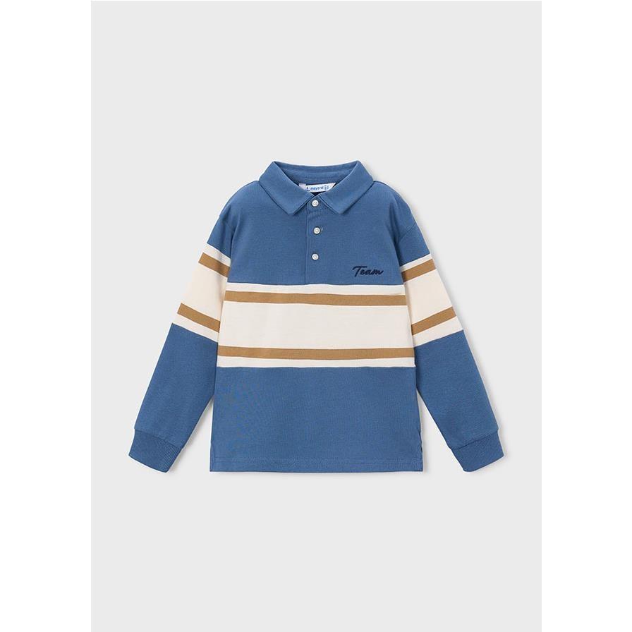 Mayoral - Polo de manga larga combinado para niño con bordado de texto delantero en algodón
