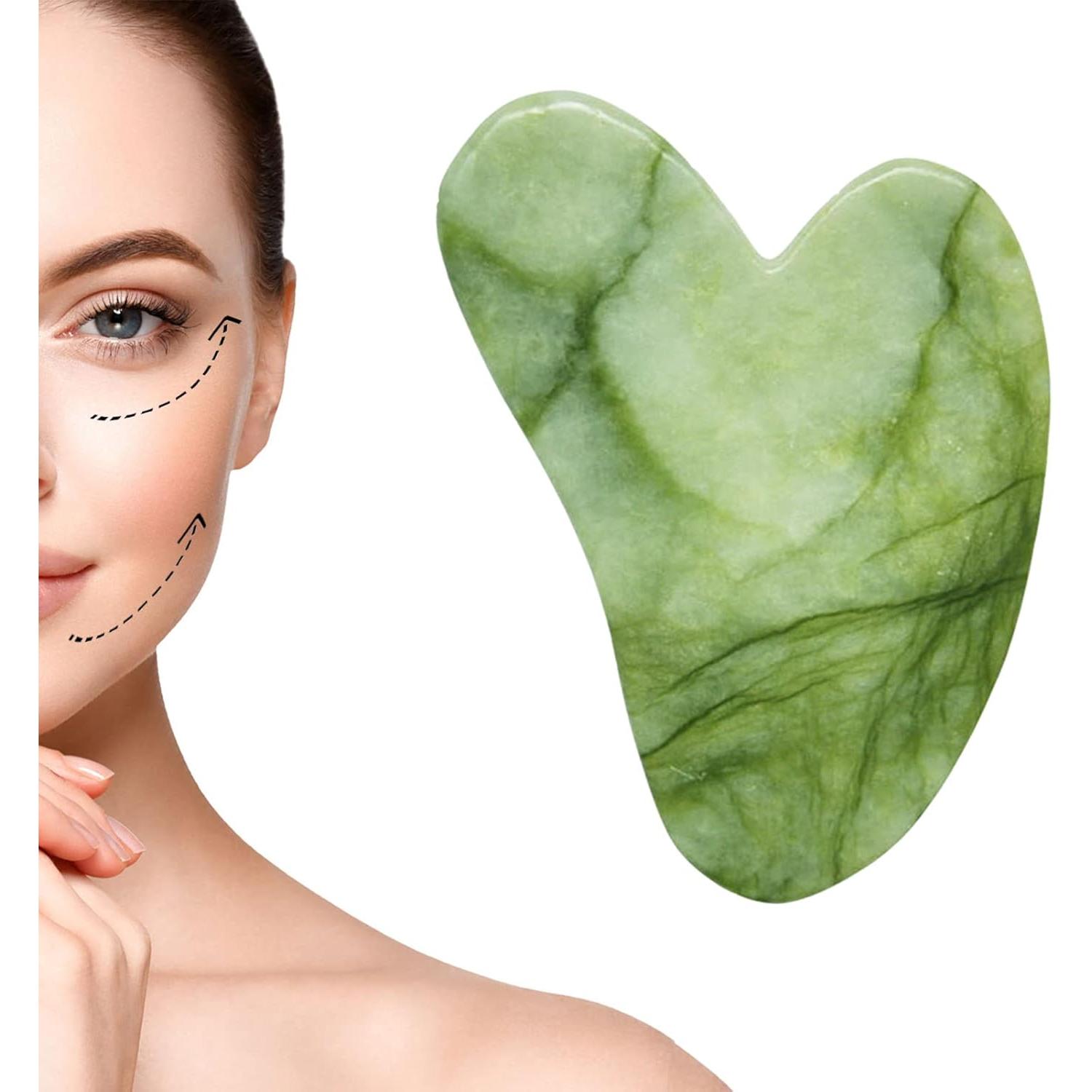 gua sha, natural jade scraping board, heart-shaped facial scraping, facial skin care scraping tool, suitable for facial relaxation, skin lifting（Cada grano de jade es diferente, no te importa tomar fotos）