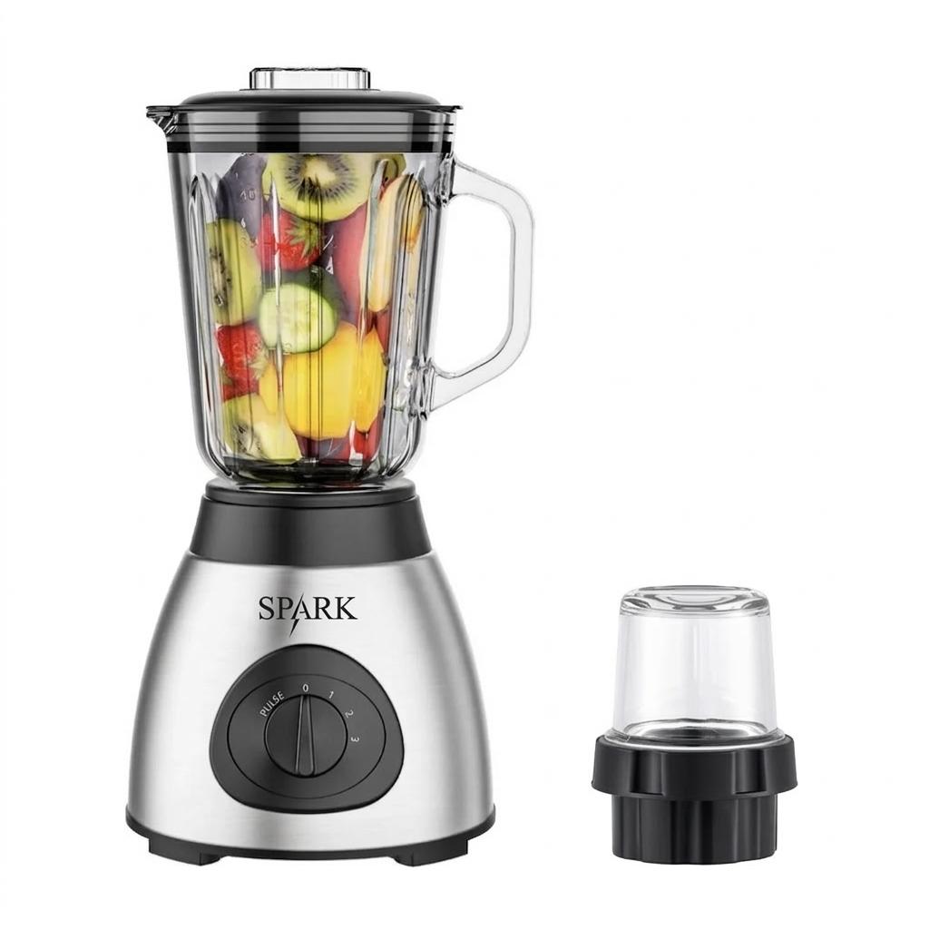 SPARK Licuadora 2 IN 1 5 velocidades 800W de Acero Inoxidable con Jarra de Cristal Resistente para Smoothies y Más