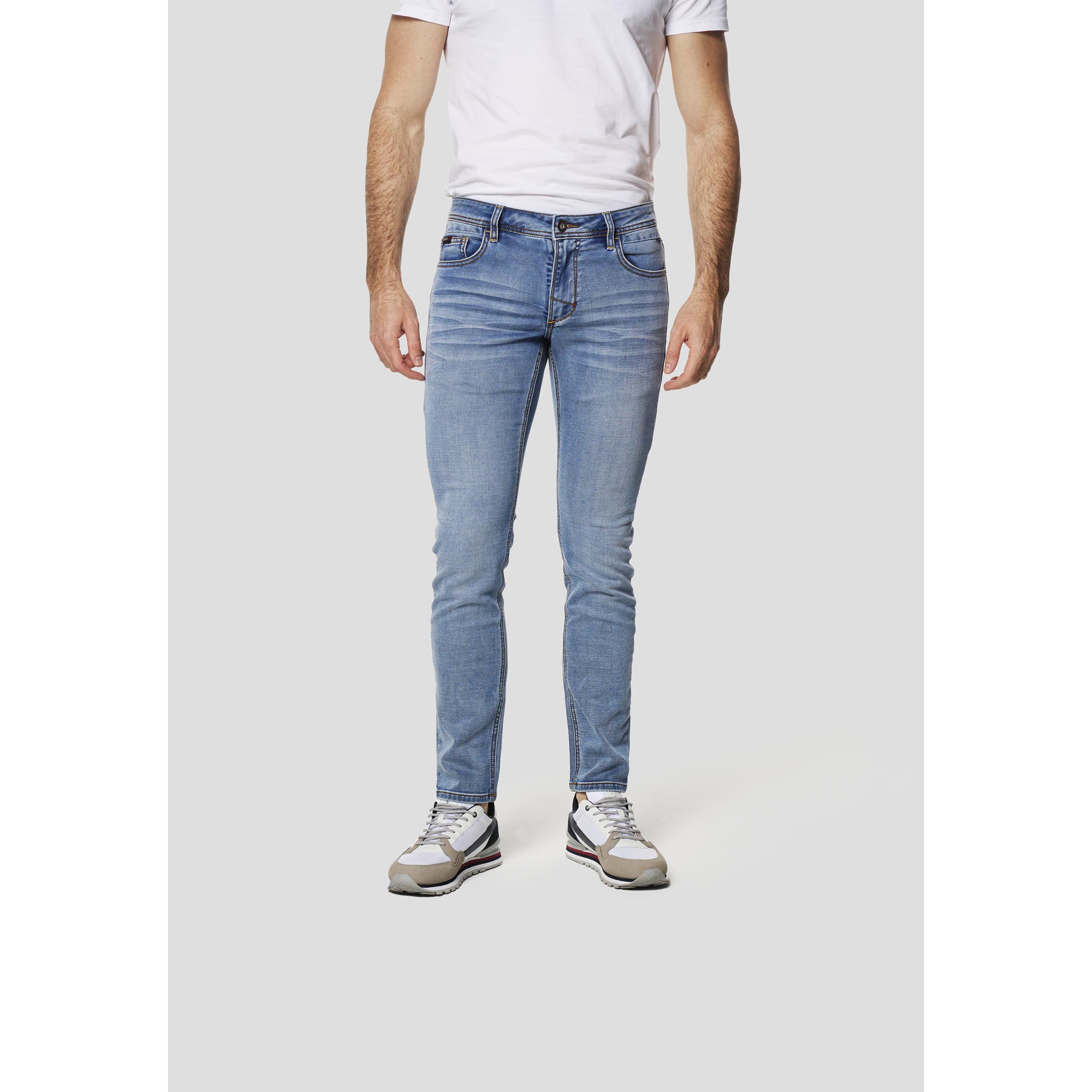 Koroshi - Pantalón vaquero slim knit azul claro para hombre, elástico con 74% algodón y acabado desgastado versátil