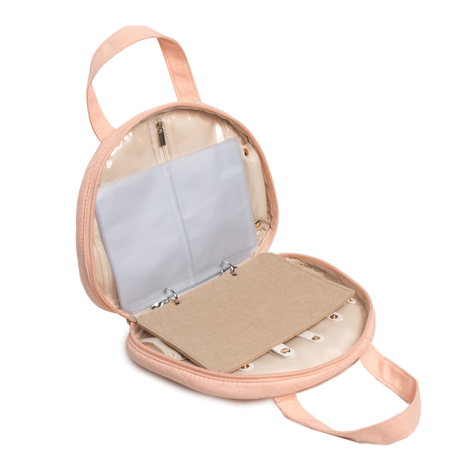 CA Carpeta de anillas para guardar joyas de viaje con bolsa para joyas, bolsa transparente con cremallera y folleto.