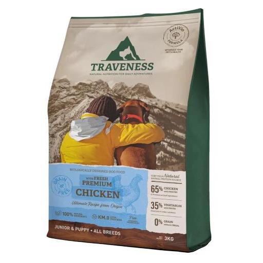 Traveness Pienso Natural Grain Free Puppy & Junior Receta de Pollo para Perros - 3 Kg3