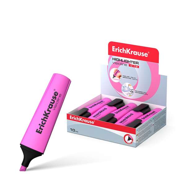 Erichkrause visioline v-12 - marcador de texto con punta biselada - tinta fluorescente a base de agua - color rosa (10 uds)