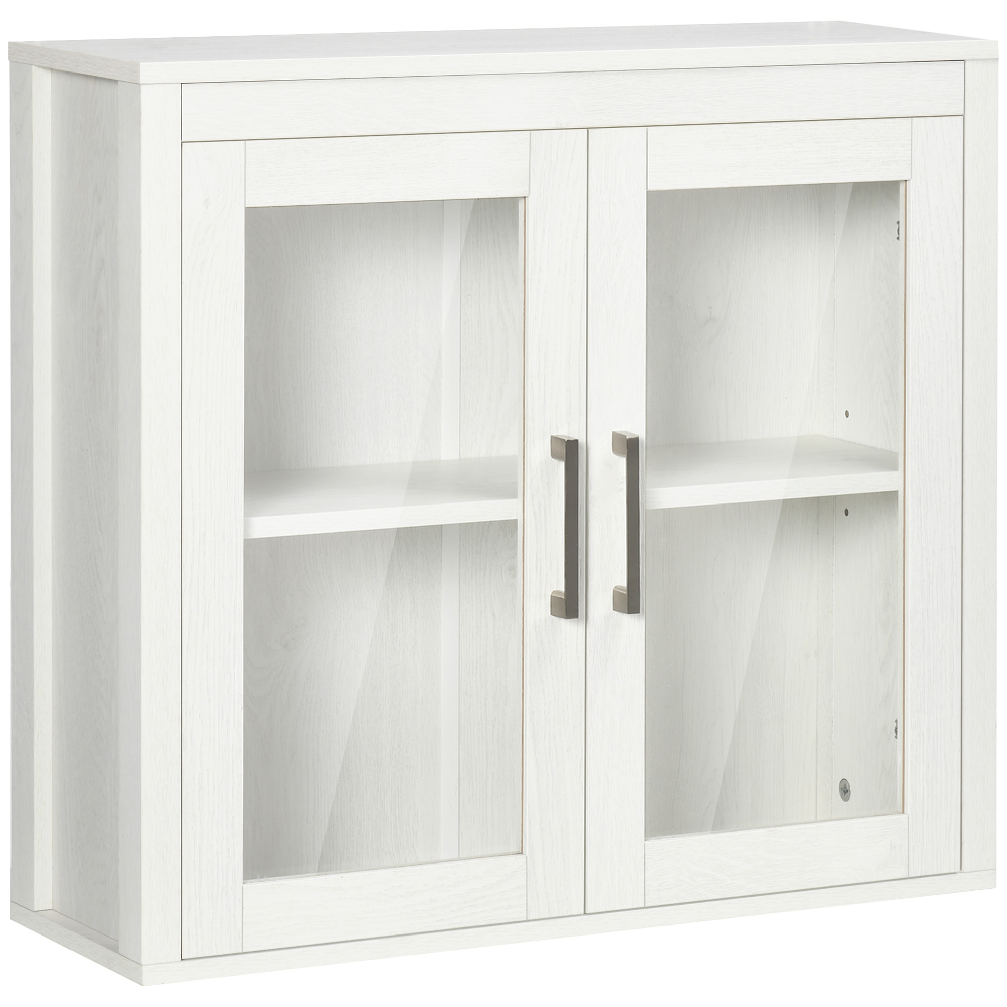 kleankin Armario de Baño de Pared con 2 Puertas de Vidrio y Estante Ajustable Mueble Colgante de Baño para Cocina Dormitorio Aseo Estilo Moderno 60x19,5x54 cm Blanco