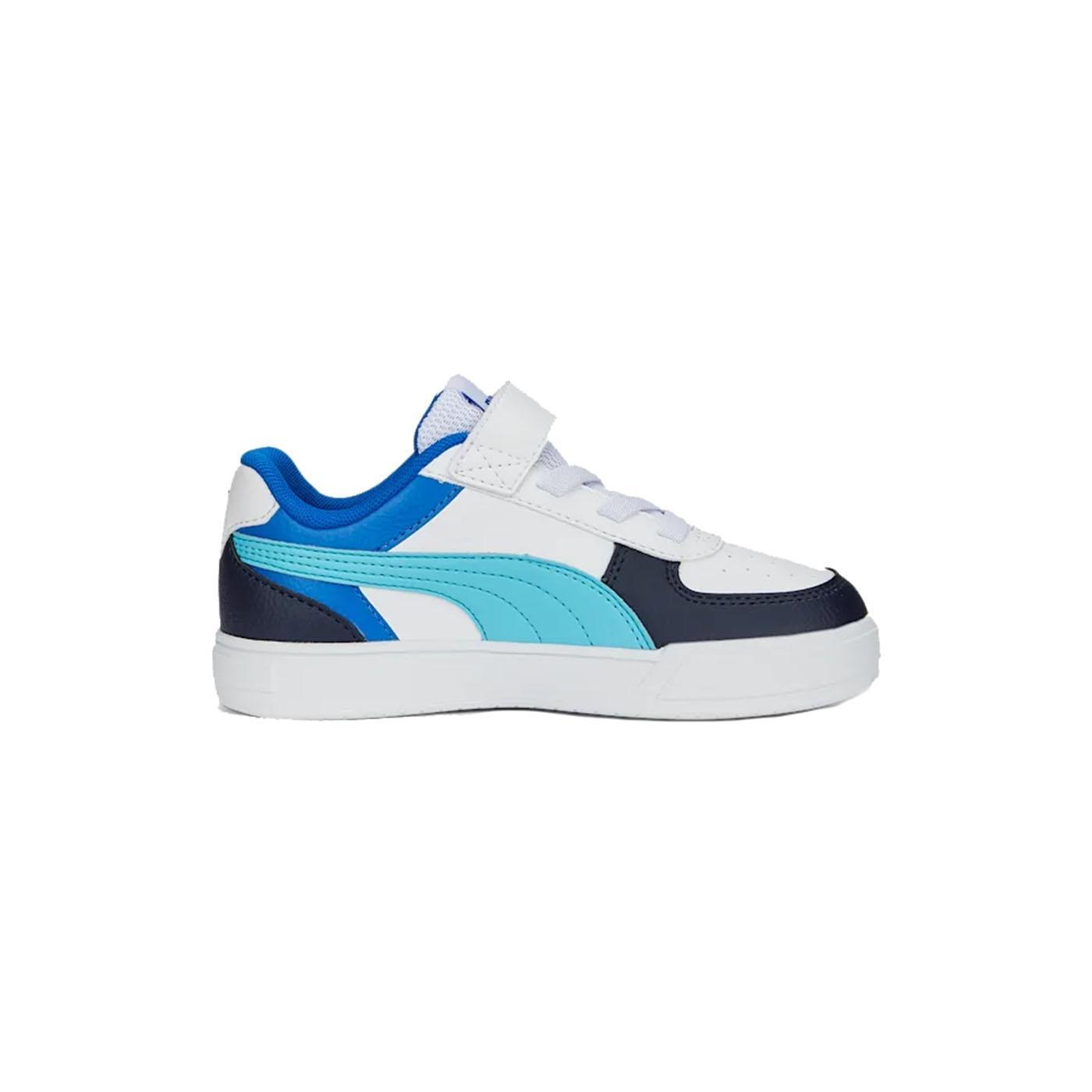 Puma Caven Block Azules para Niño - Zapatilla de Piel Sintética con Cordones Elásticos y Tira de Velcro