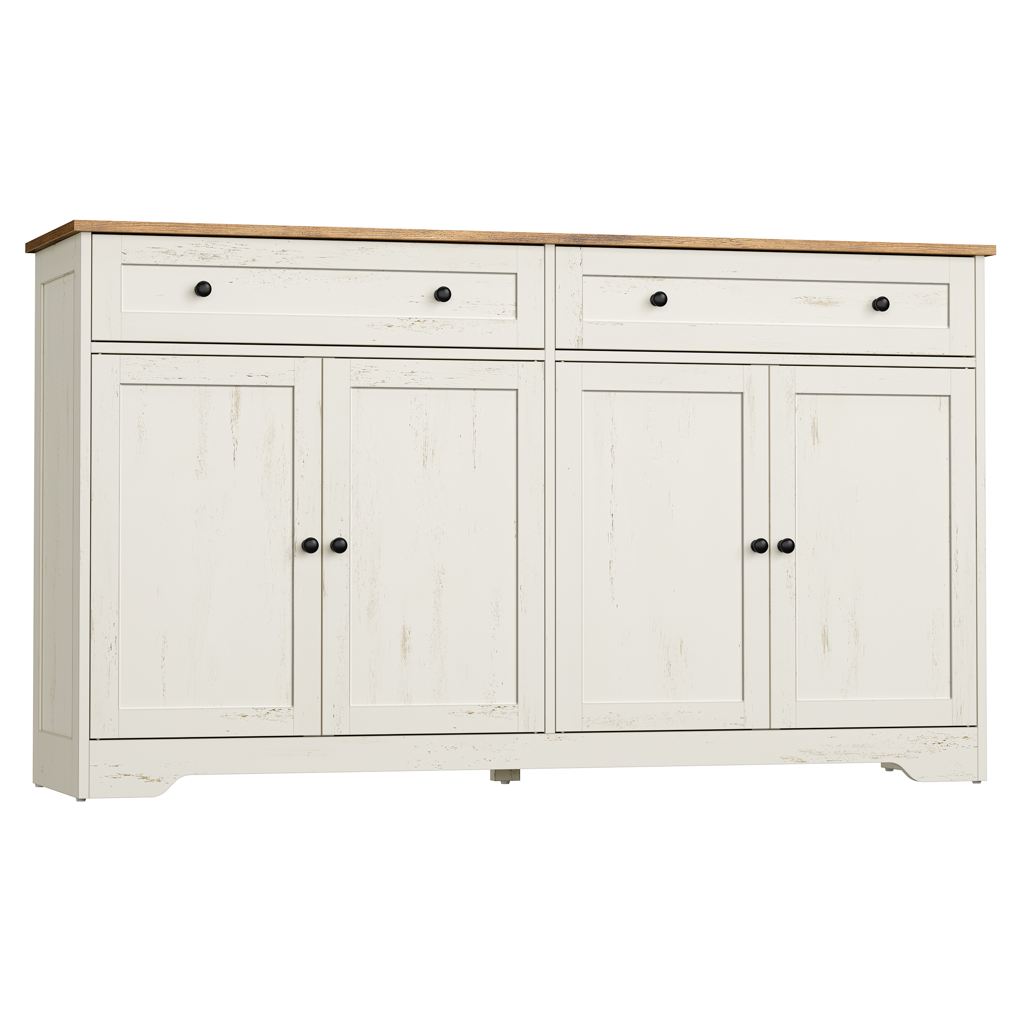 VASAGLE Aparador Buffet Rústico con 4 Puertas y 2 Cajones, Mueble de Almacenaje, 140 x 40 x 80 cm, Blanco
