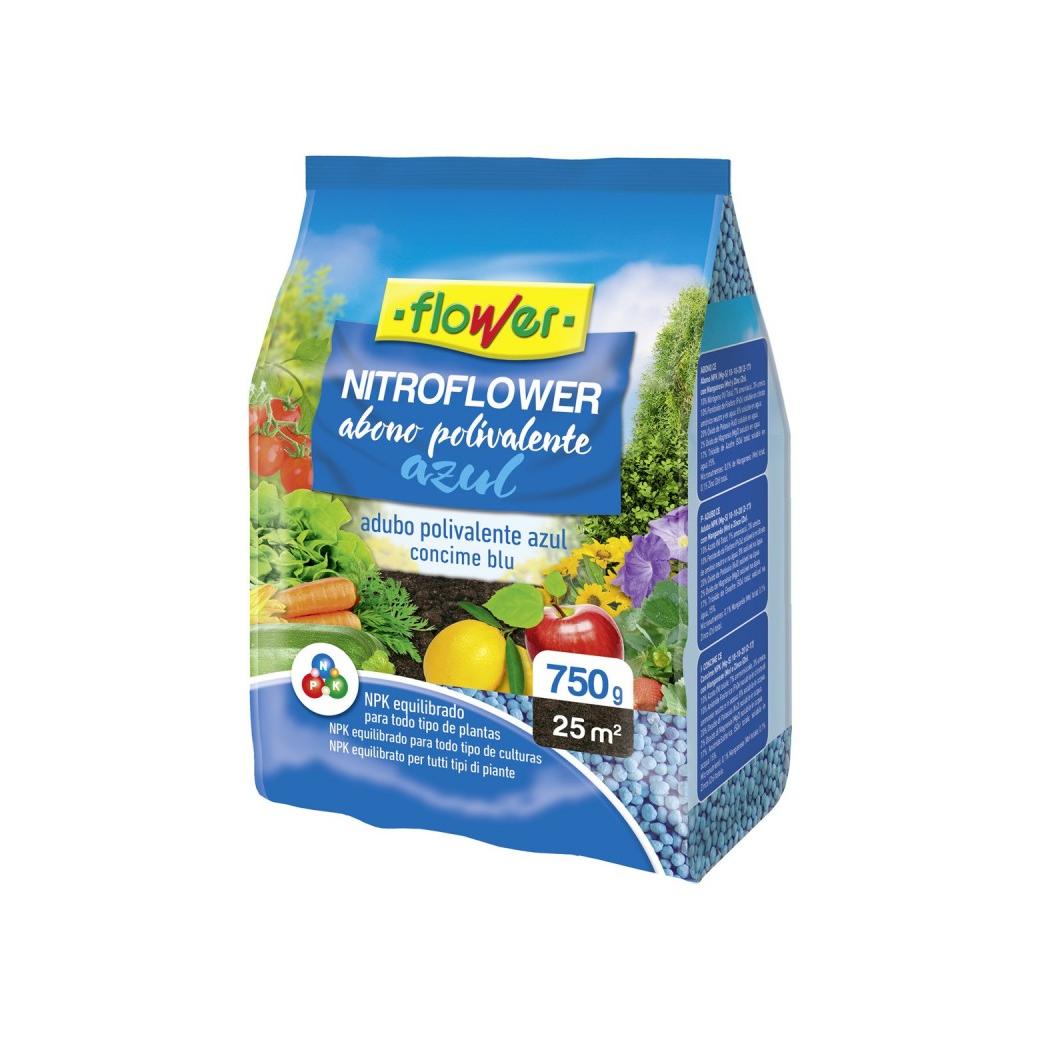 Flower Abono Azul Universal Nitroflower - Abono Universal para todo tipo de Cultivos de Exterior - 750 Gr