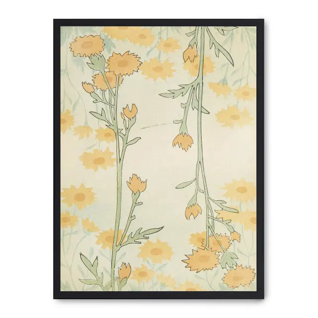 Cuadro floral art nouveau 30x40cm, Póster impreso en papel de primera calidad de 180gr, montado sobre marco de madera MDF acabado en negro., Arte - Japonés