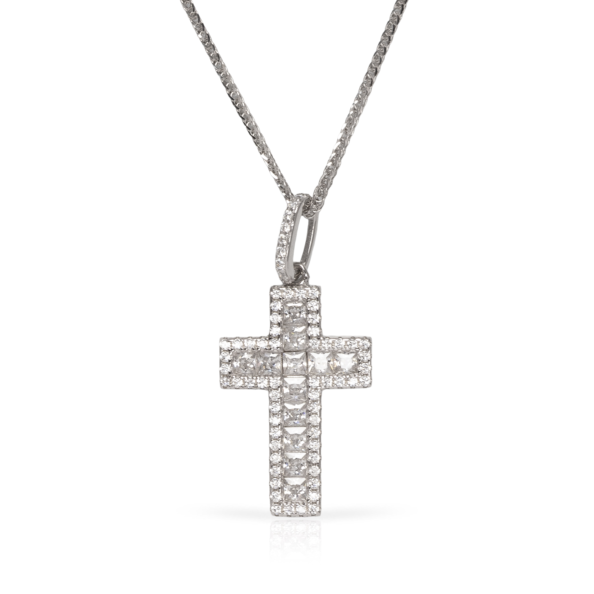 FIRENZE SILVER Collar de plata de ley 925 con colgante de cruz de plata adornada con circón brillante y cierre de resorte. 2x0,5x44,5 Cm. Color: Plata