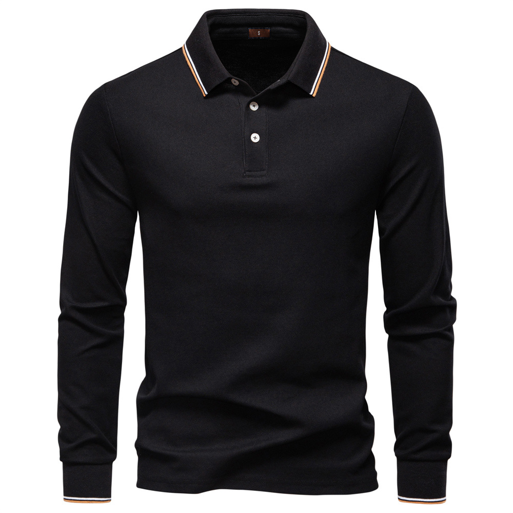 TK Camiseta polo de manga larga para hombre, estilo otoño, con solapa, color liso.
