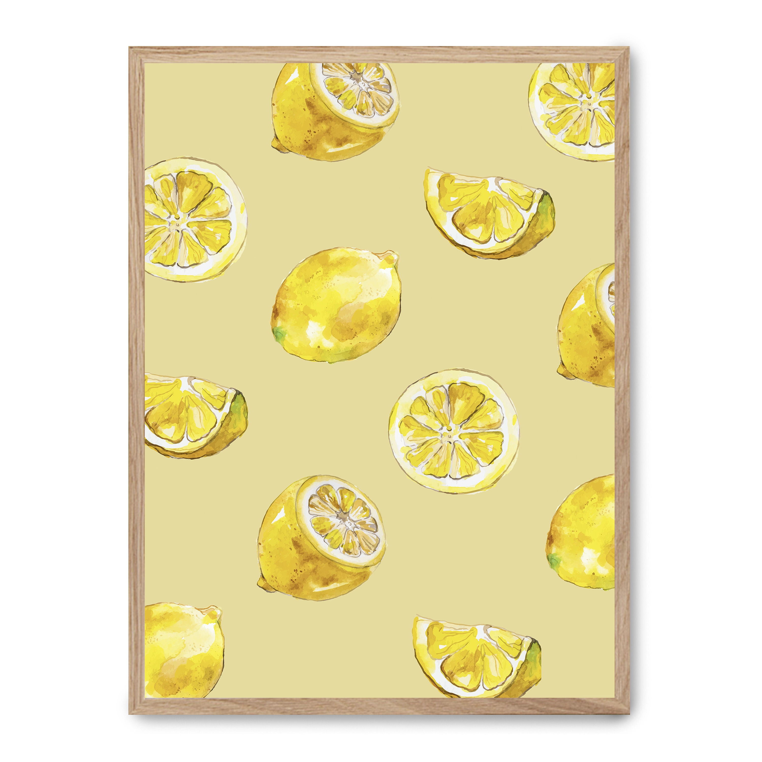 Cuadro lemons iii 30x40cm, Póster impreso en papel de primera calidad de 180gr, montado sobre marco de madera MDF acabado roble., Cocina - Gastronomía