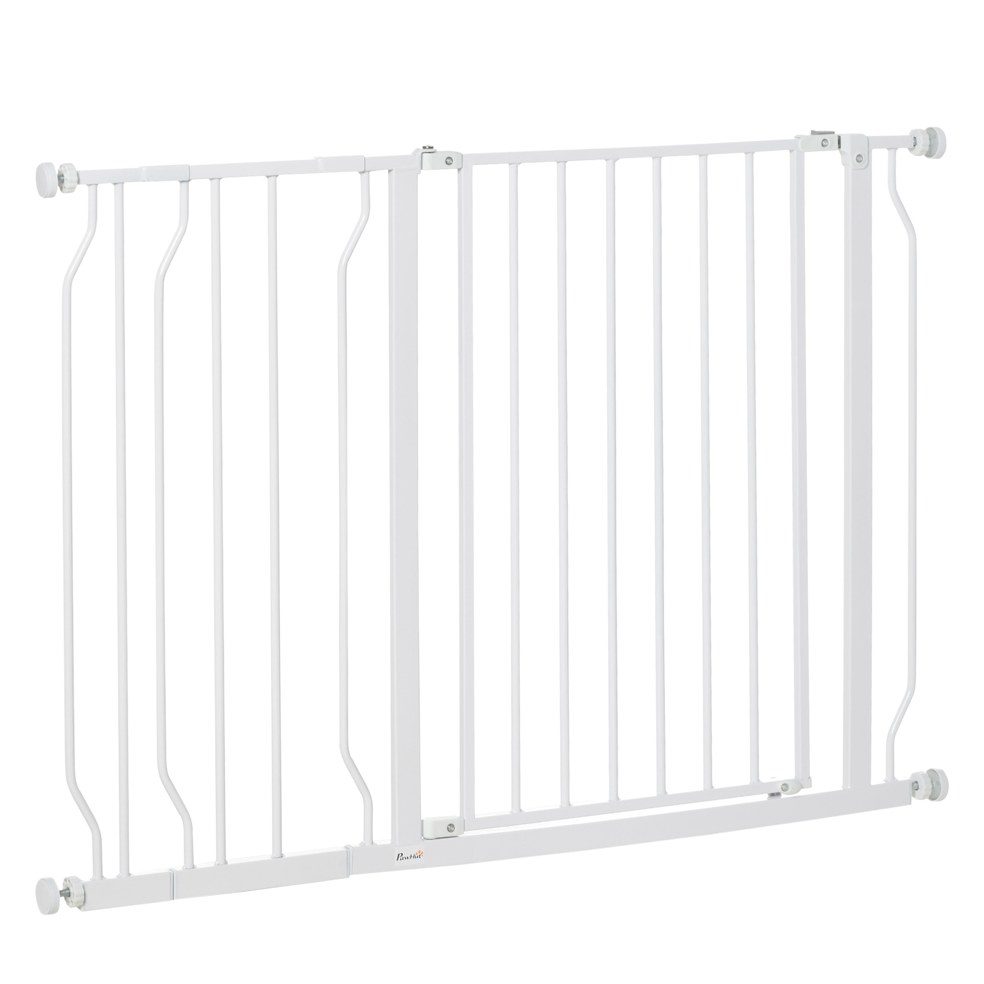 PawHut Barrera de Seguridad de Perros Extensible para Escaleras y Puertas con Extensiones Montaje a Presión Acero Altura 76 cm Negro