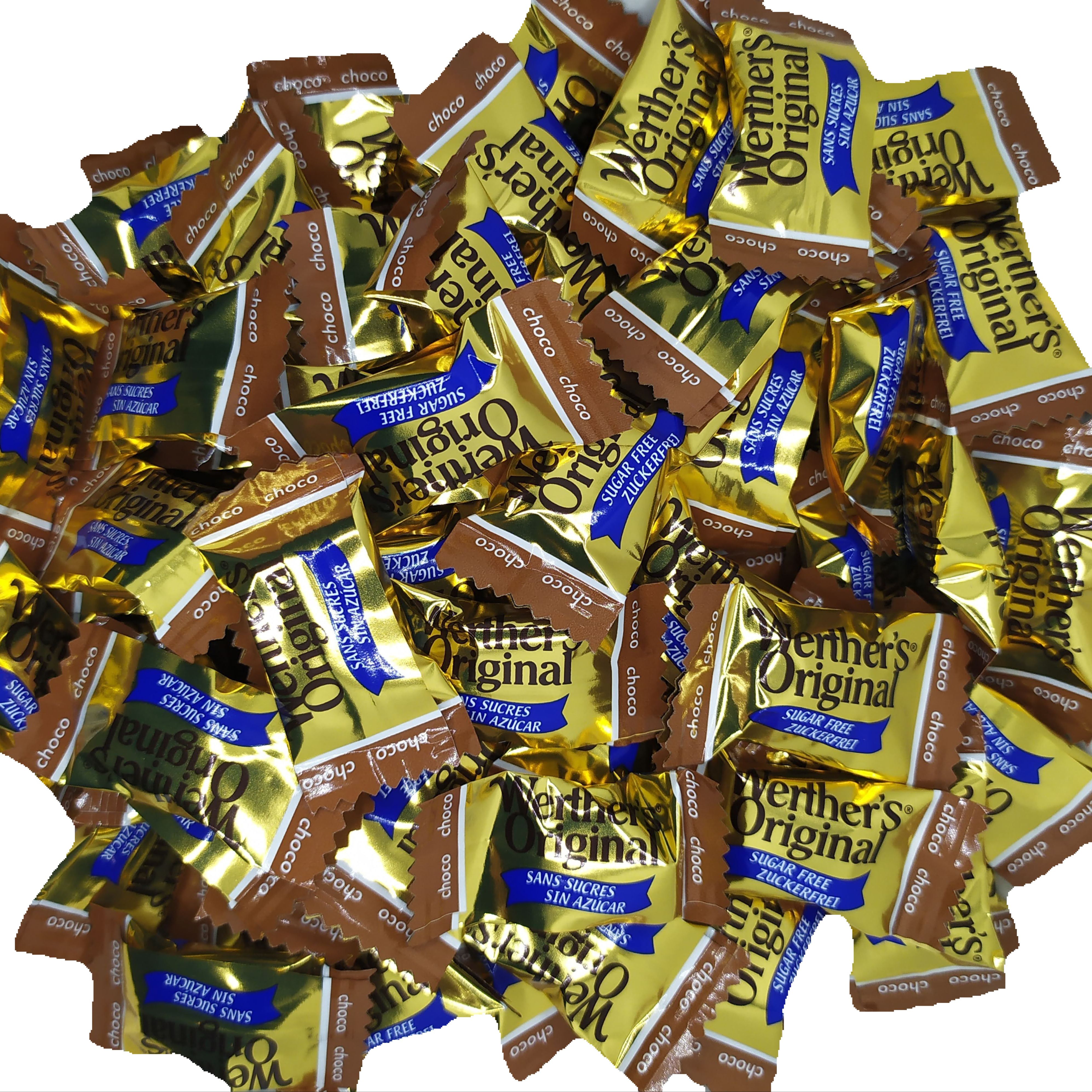 Werther's - Caramelos de mantequilla y nata sin azúcar con sabor a chocolate, envueltos individualmente, 50 g