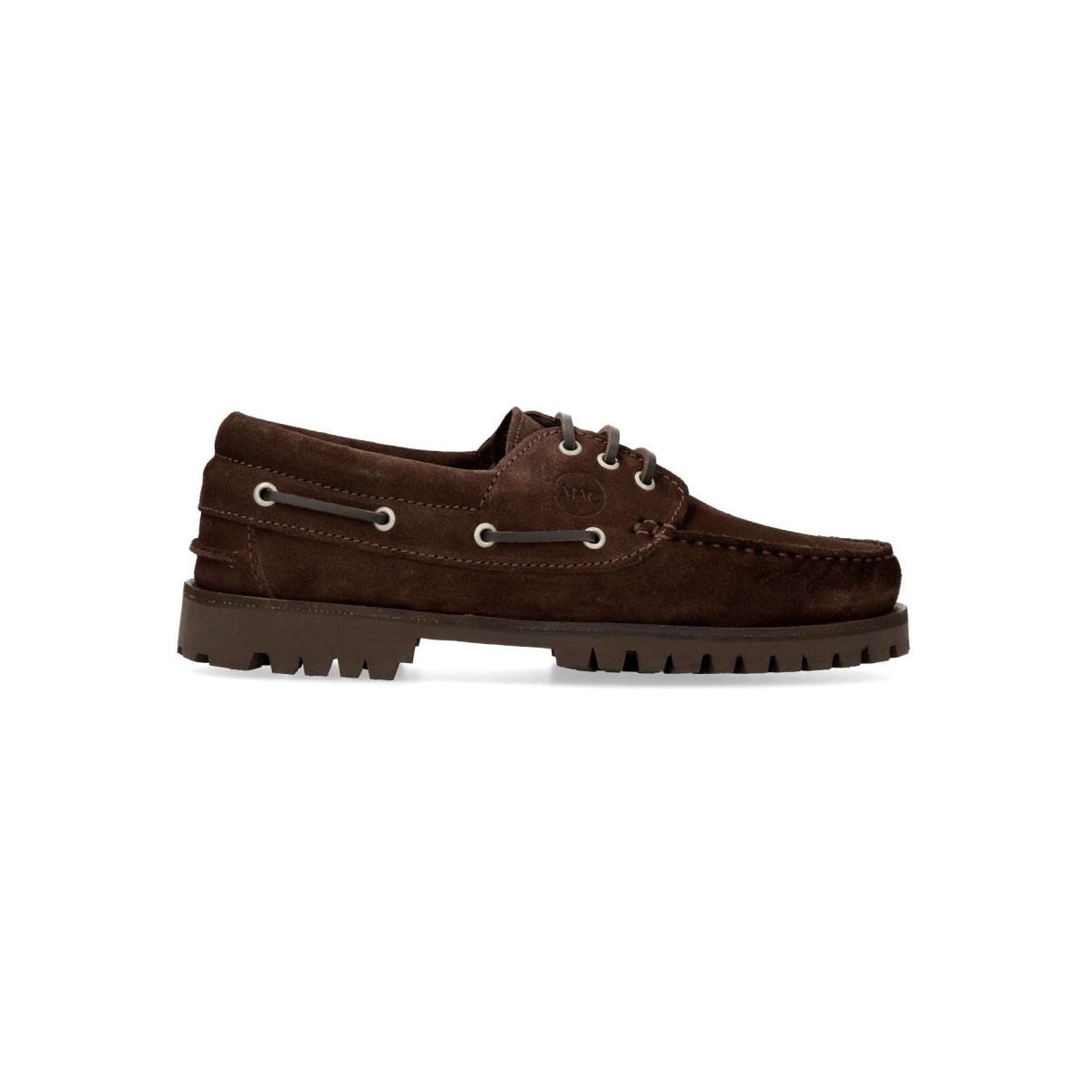 Zapatos náuticos de hombre piel serraje color chocolate cierre cordones suela goma forro interior elegante clásicos invierno