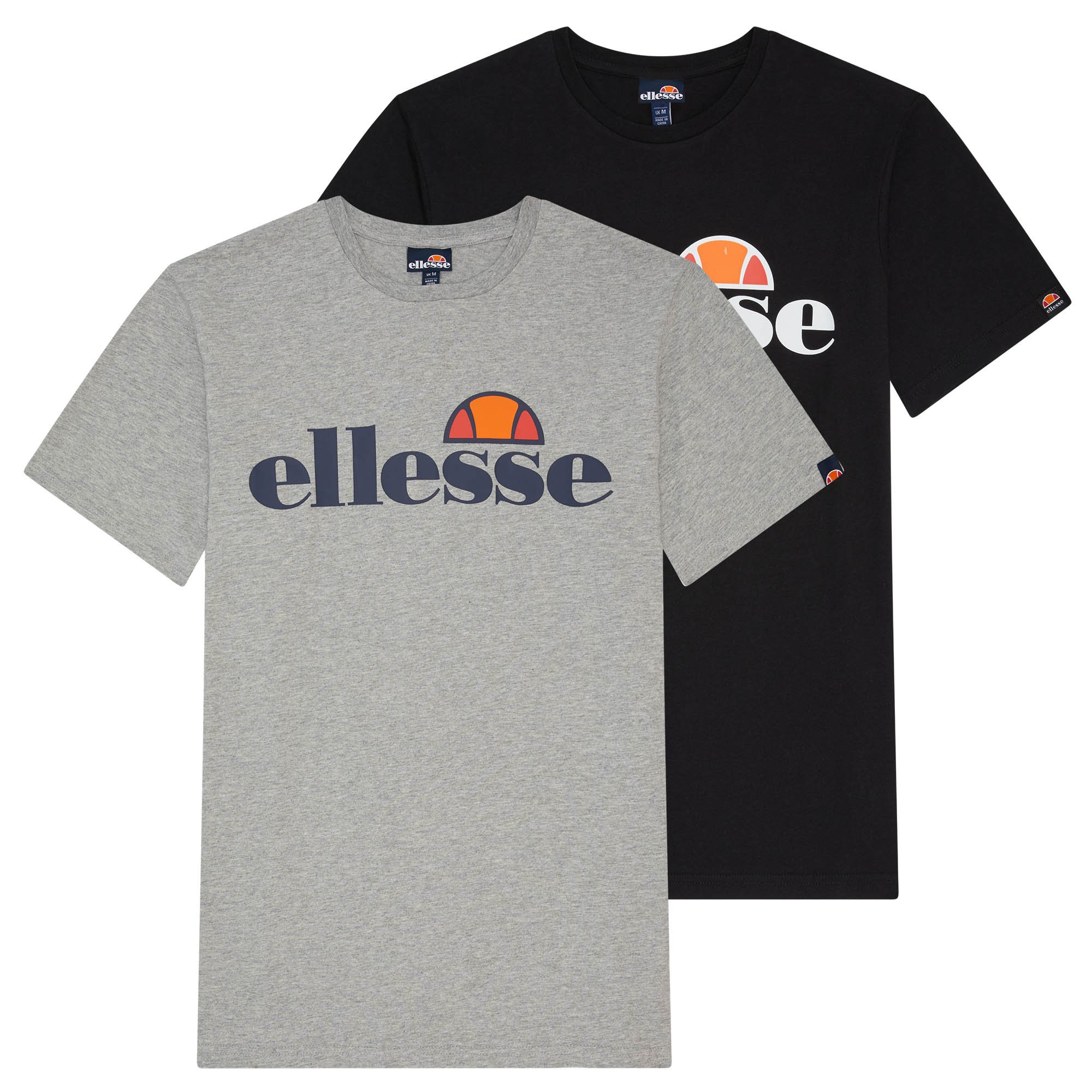 ellesse Camiseta hombre, 2-pack - PRADO, cuello redondo, corta, logo, color sólido, algodón PRADO