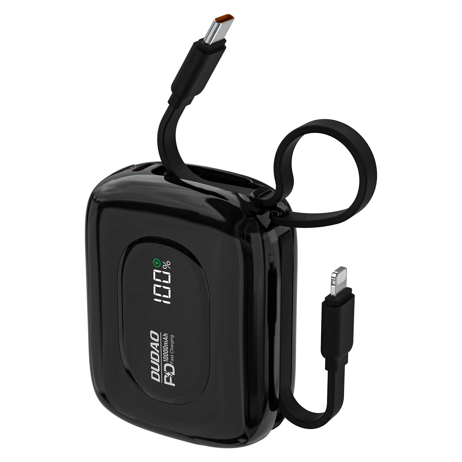 DUDAO - K32 Built-in Cable Power Bank 10000mAh with 22.5W Fast Charging, Digital Display & Mini Portable Design for iPhone Android USB-C Lightning Devices