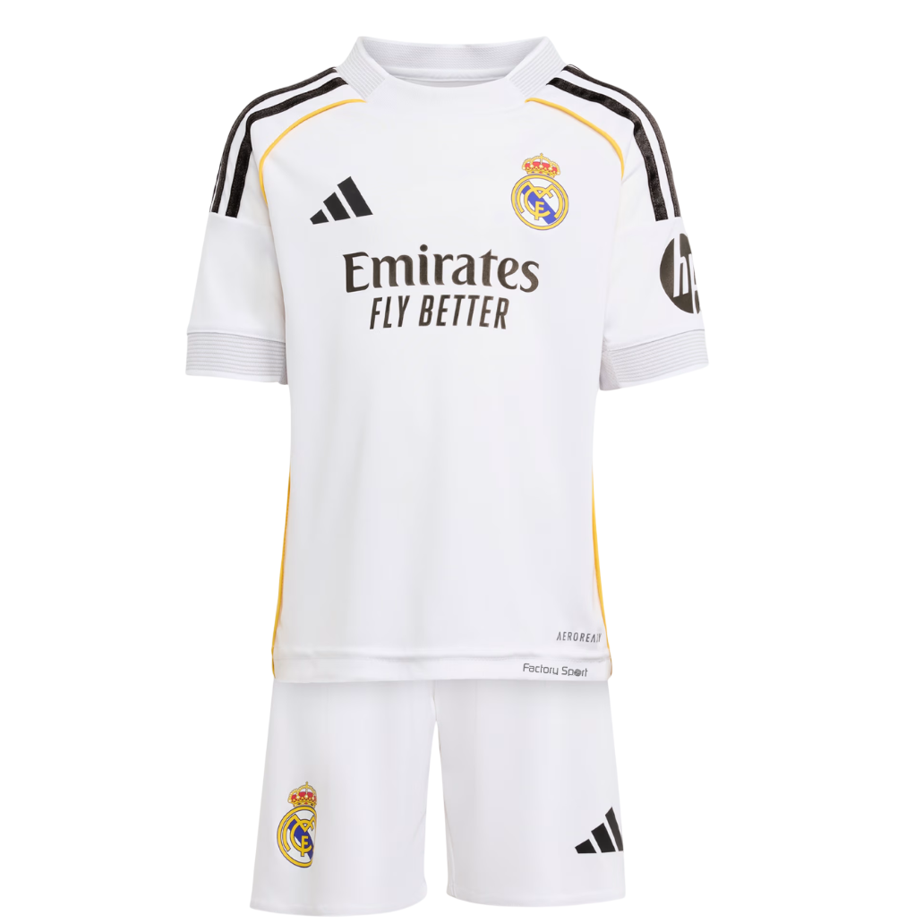 ADIDAS REAL H MINI EQUIP MADRID 25/26 1ª BLANCO/NEGRO/AMARILLO PARA BB