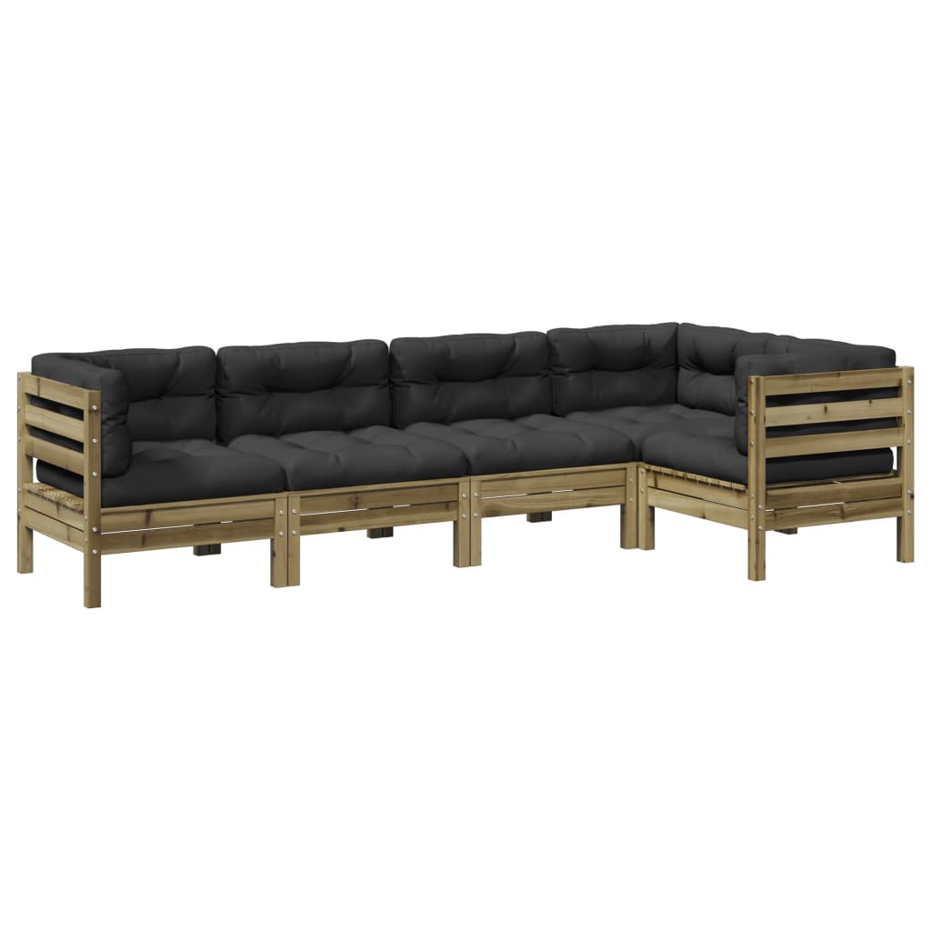 vidaXL Set de sofás jardín 5 pzas con cojines madera pino impregnada