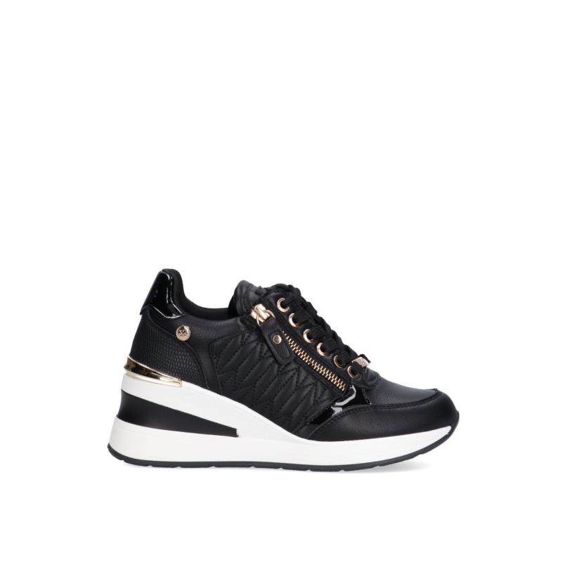 Zapatillas Casual Xti - Mujer - Cuña Alta - Modelo 143071 - Color Negro