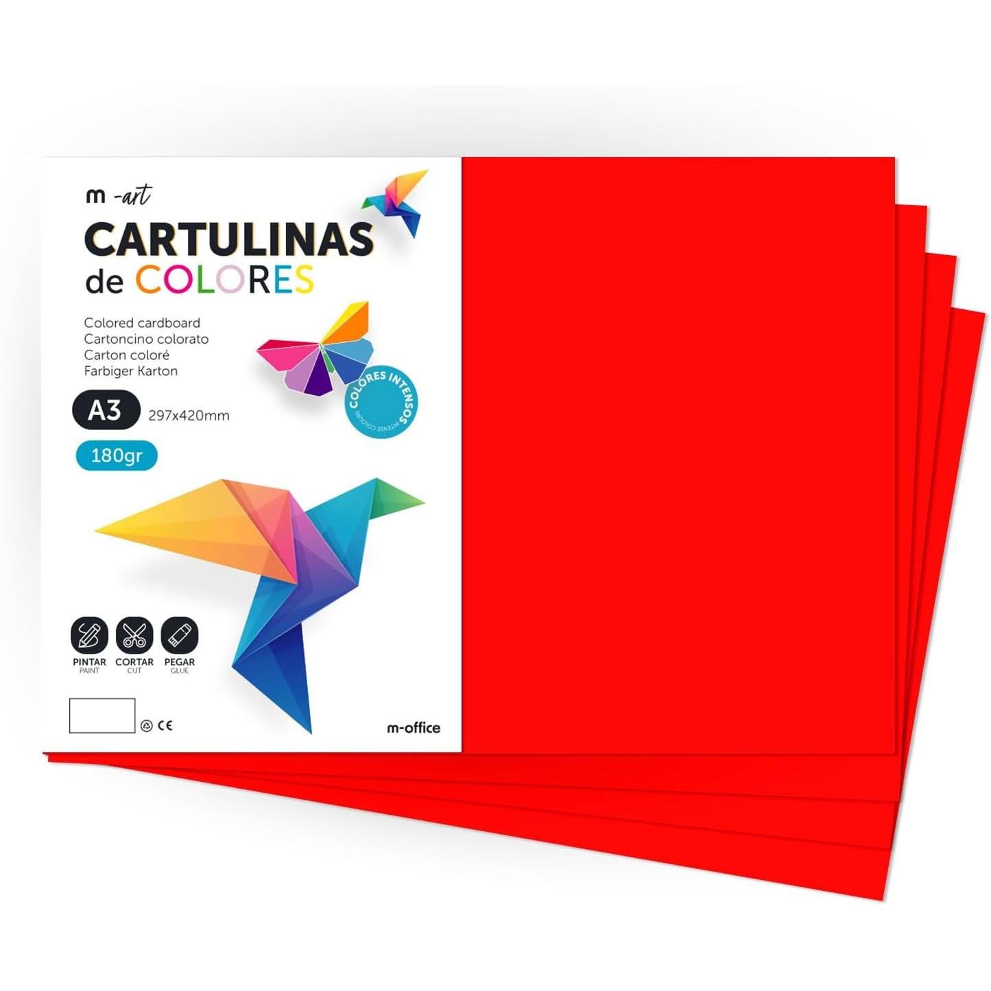 Cartulina de Colores, Cartulina A4 Colores Intensos, Hojas de Colores 180gr para Manualidades, Imprimir tus Documentos y Diseños Creativos, Folios de Colores A4 · m-office (50 hojas, Azul oscuro)
